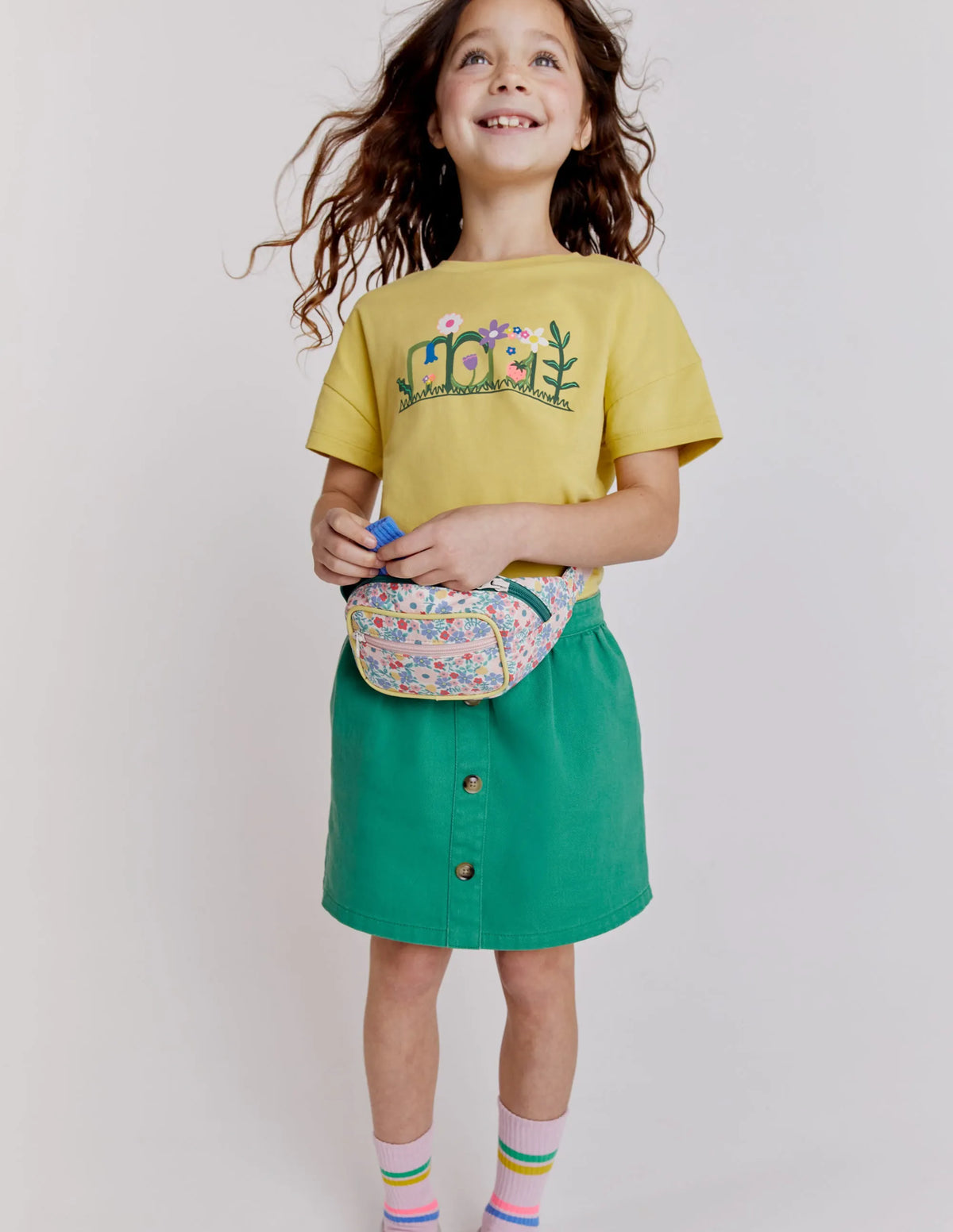 Denim Button Through Skirt-Mountain Green