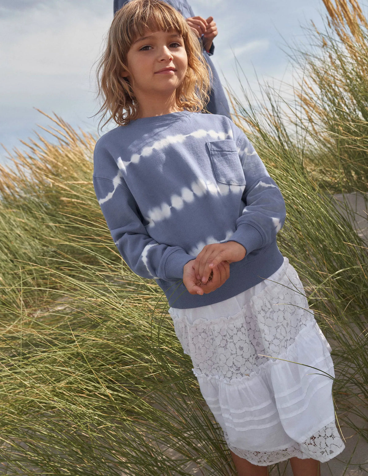 Smocked Tiered Midi Skirt-White