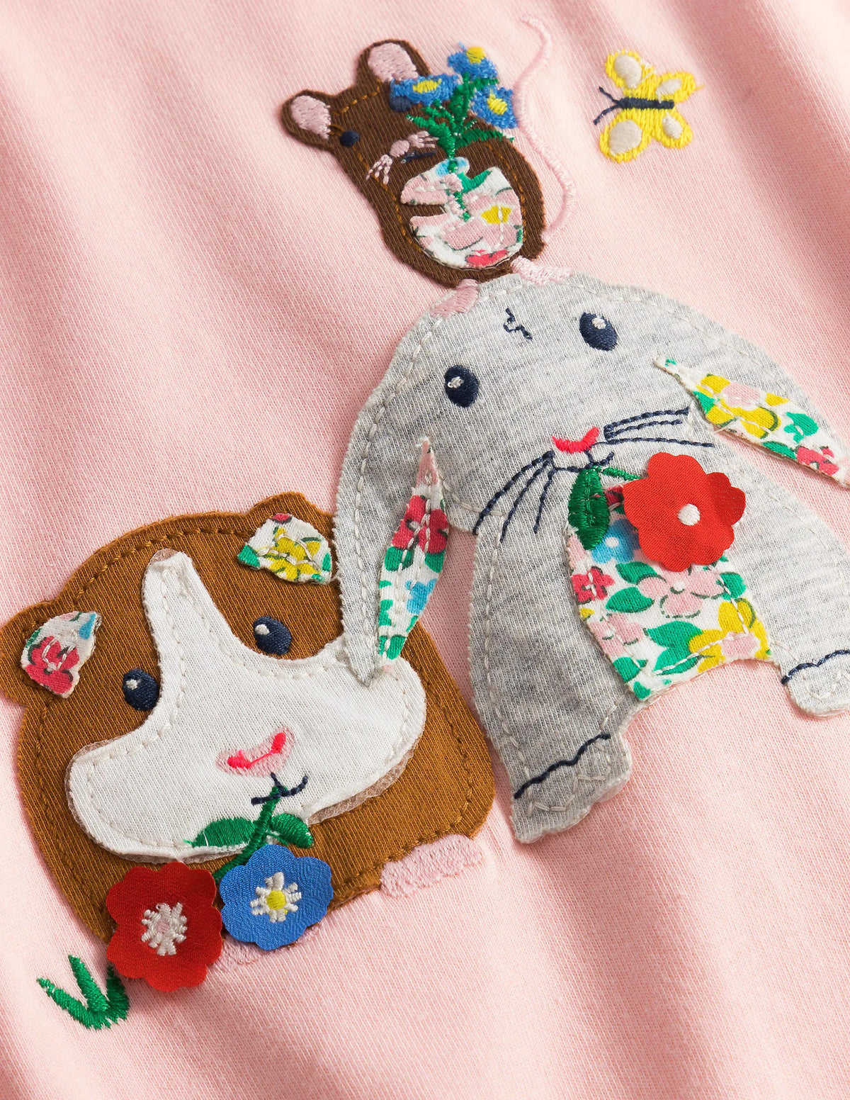 Long Sleeve Appliqué Top-Pink Guinea Pig