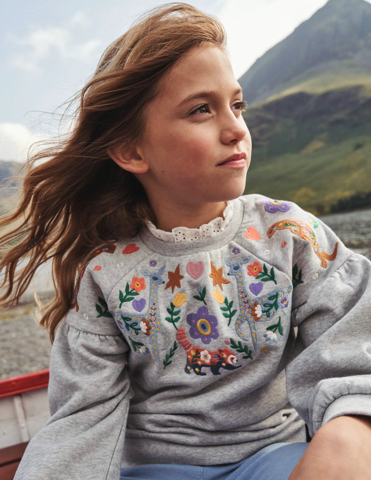 Embroidered Sweatshirt-Grey Marl Animals