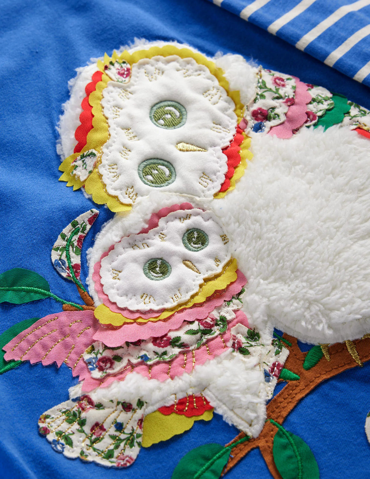 Big Appliqué Dress-Delft Blue Owls