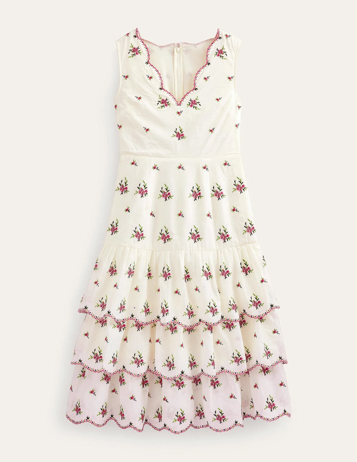 Embroidered Tiered Midi Dress-Ivory