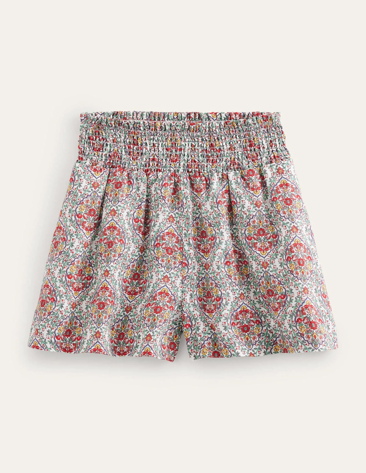 Linen Shirred Waist Shorts-Multi, Vine Terrace