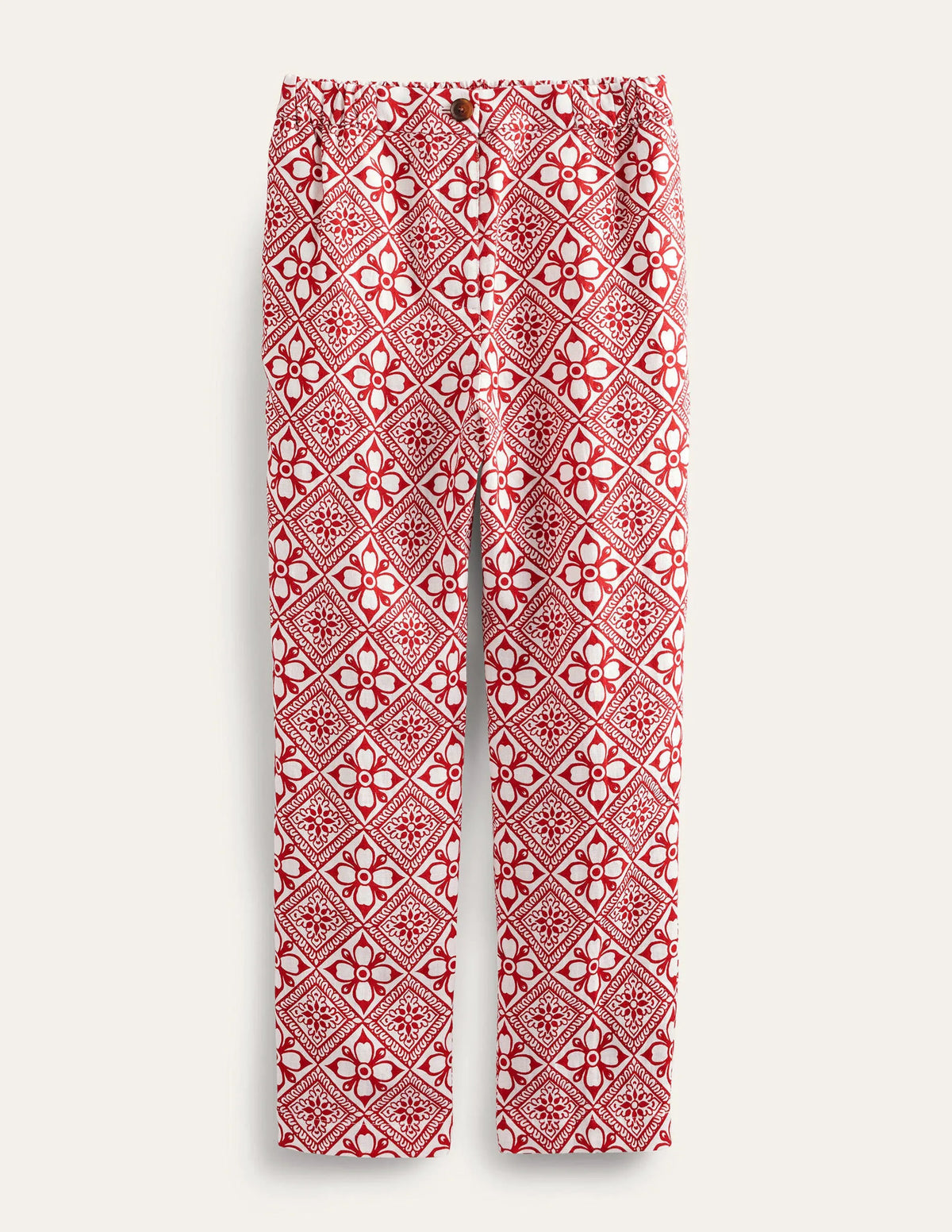 Pull-on Linen Pants-Poinsettia, Block Pome
