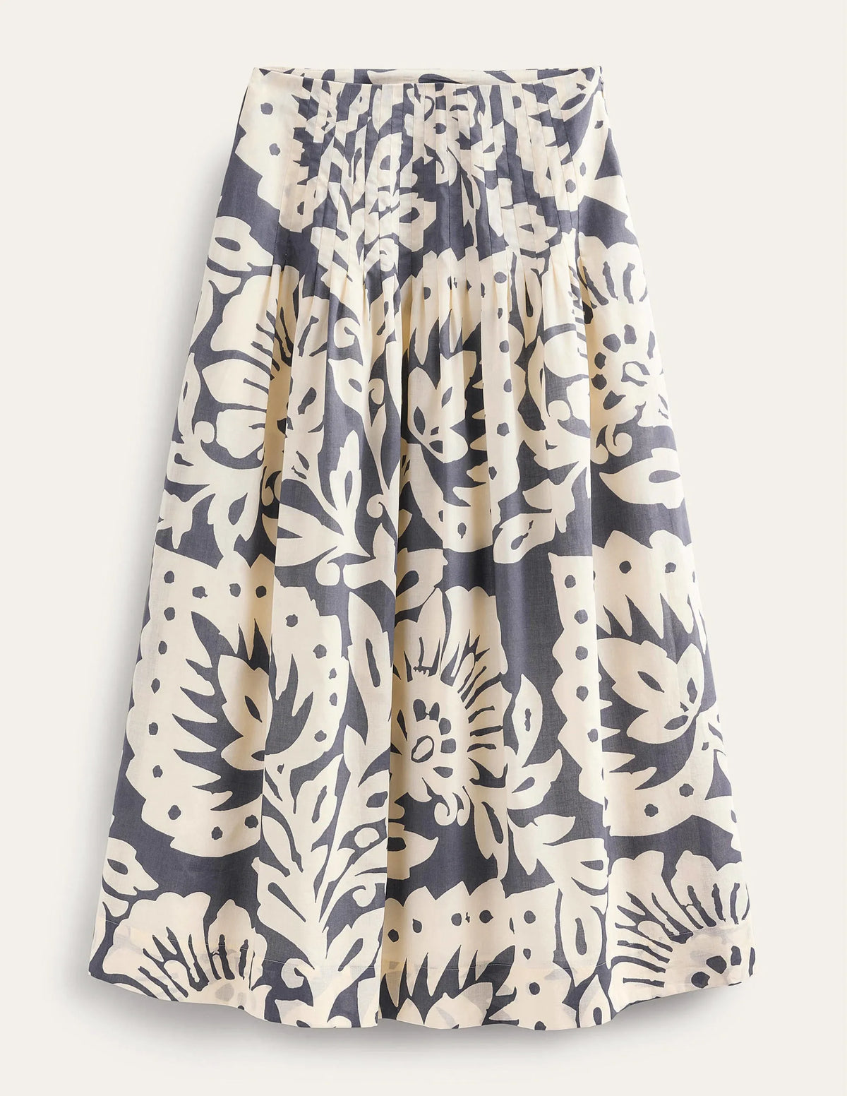 Pleated Cotton Midi Skirt-Sapphire, Oak Terrace