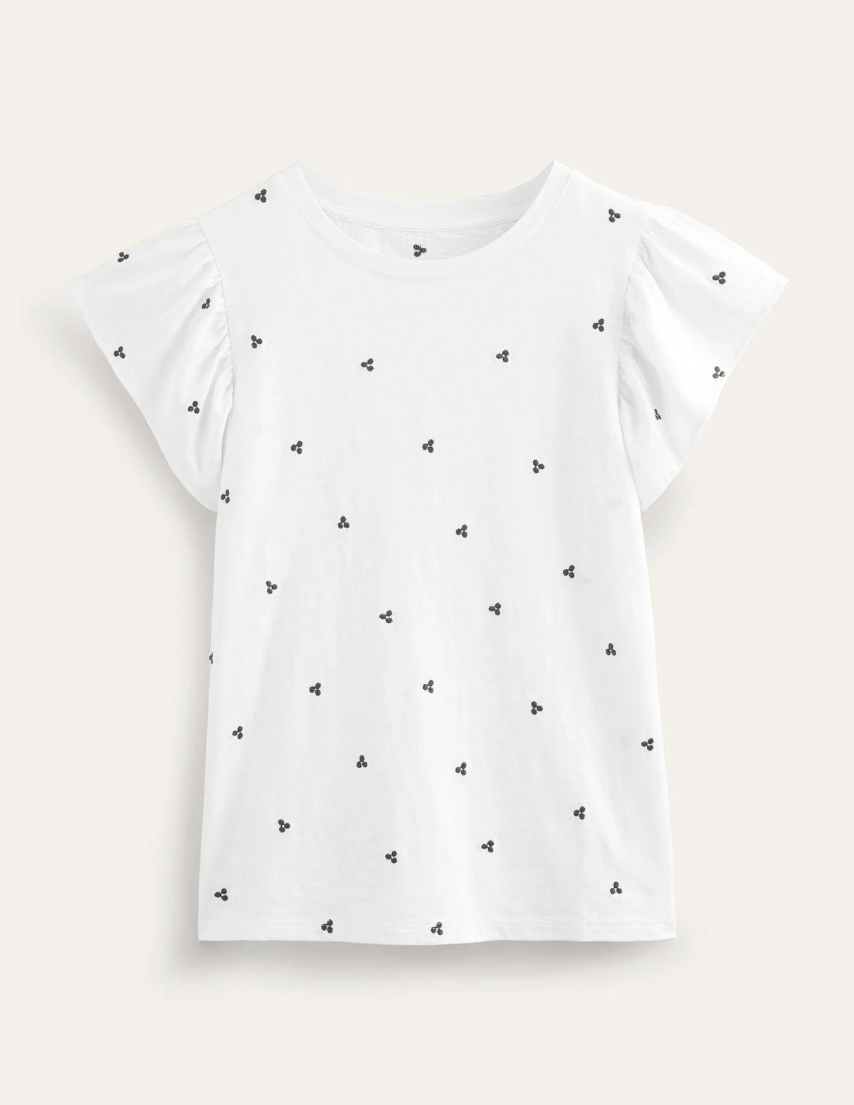 Embroidered Flutter Top-White, Blue Embroidery