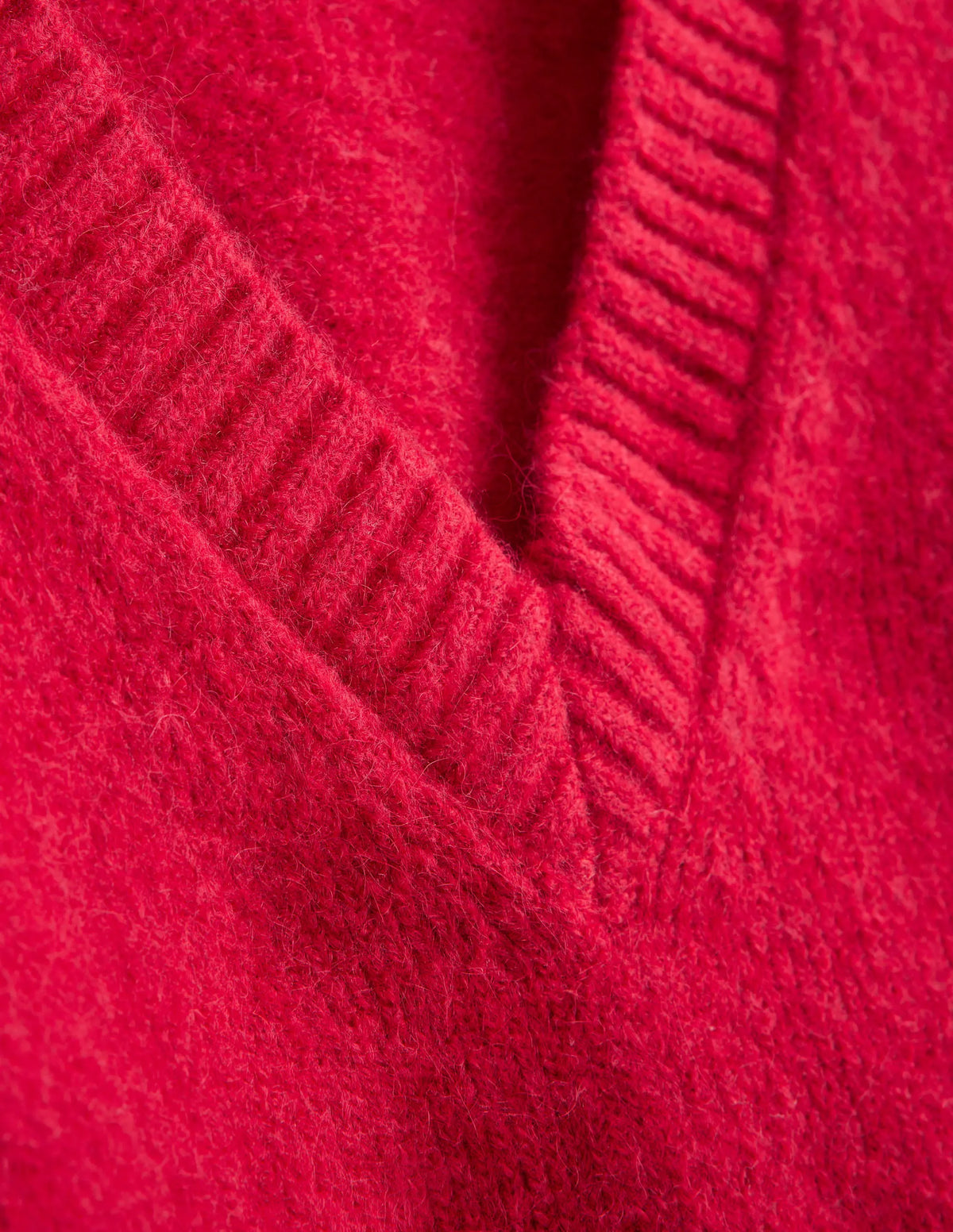 Fluffy Cropped V-Neck Sweater-Crimson