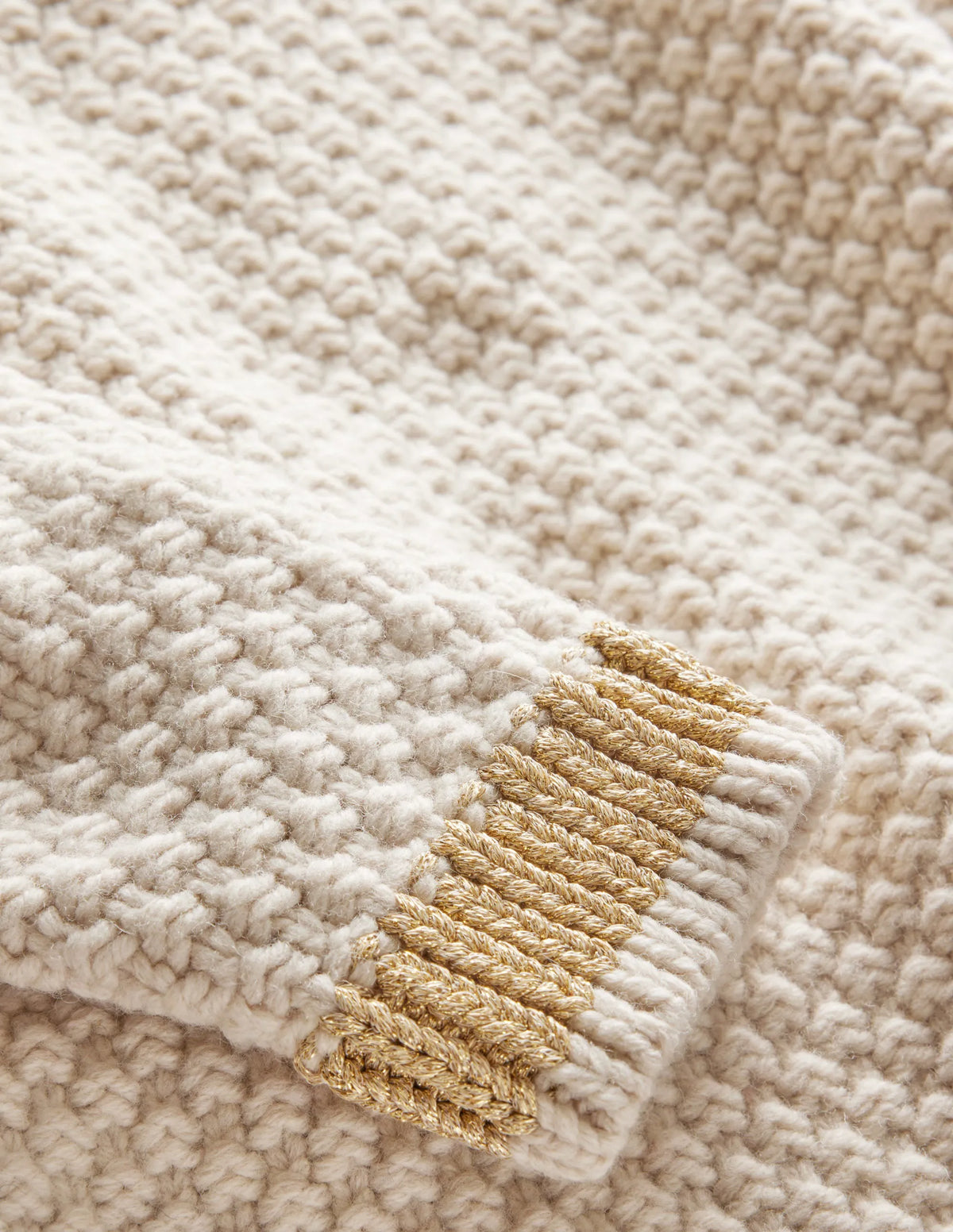 Textured Chunky Wool Sweater-Shearling, Gold