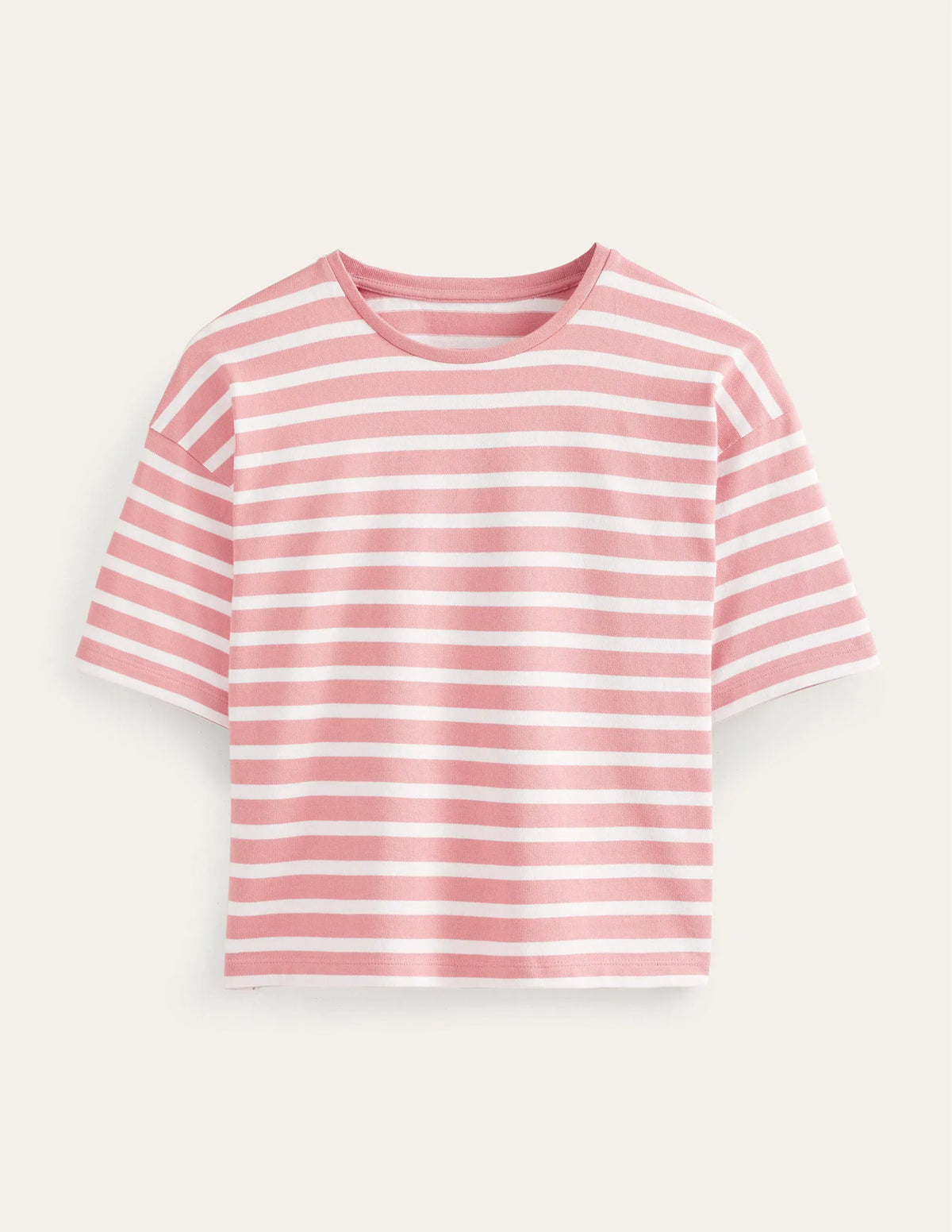 Heavyweight Breton T-Shirt-Rose Pink/Ivory Stripe