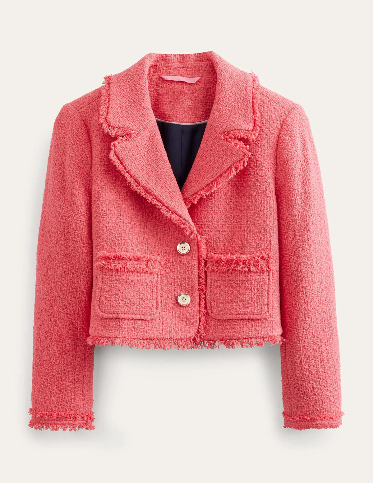 Textured Fitted Cropped Jacket-Coral