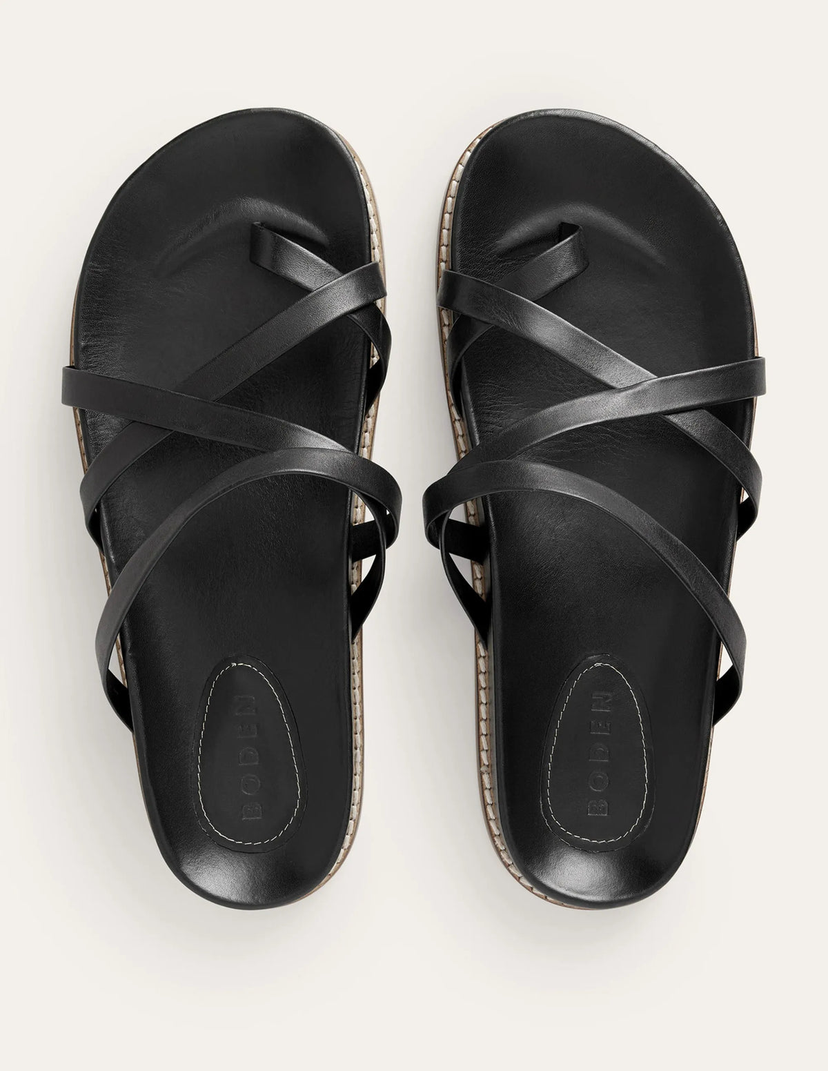 Multi Strap Flat Sandals-Black Leather