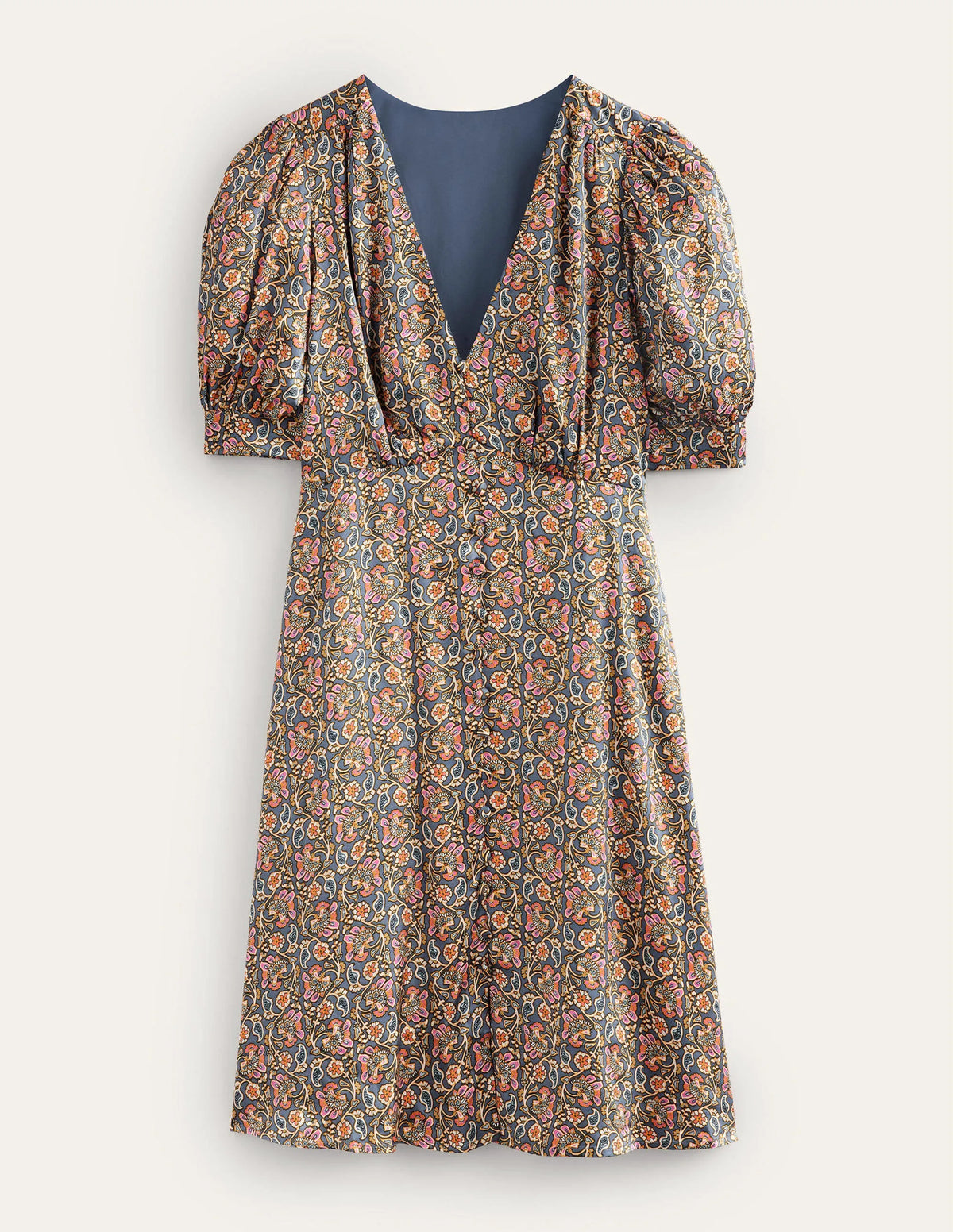 Satin Tea Dress-Nightshadow, Block Paisley