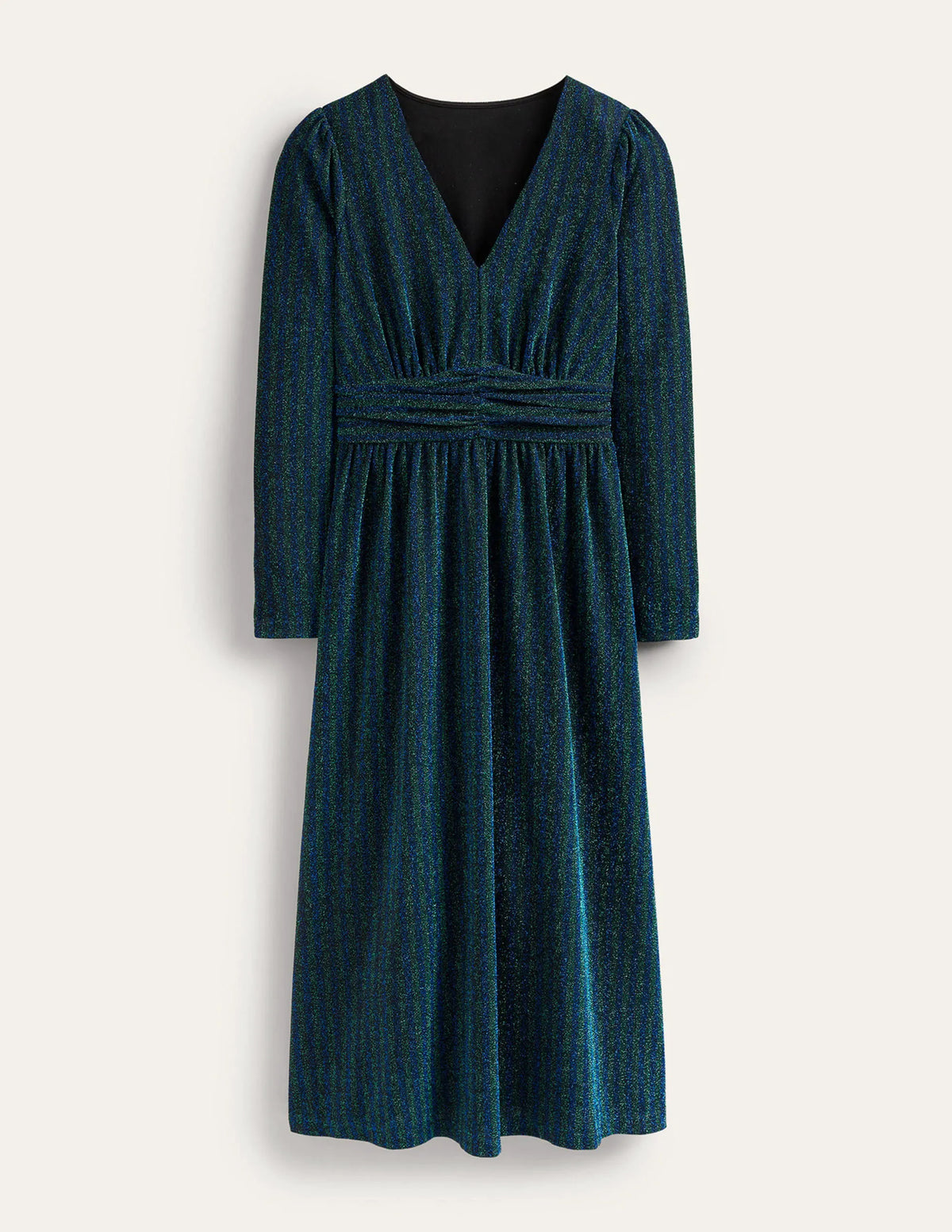 Ruched Sparkle Midi Dress-Green, Navy Stripe