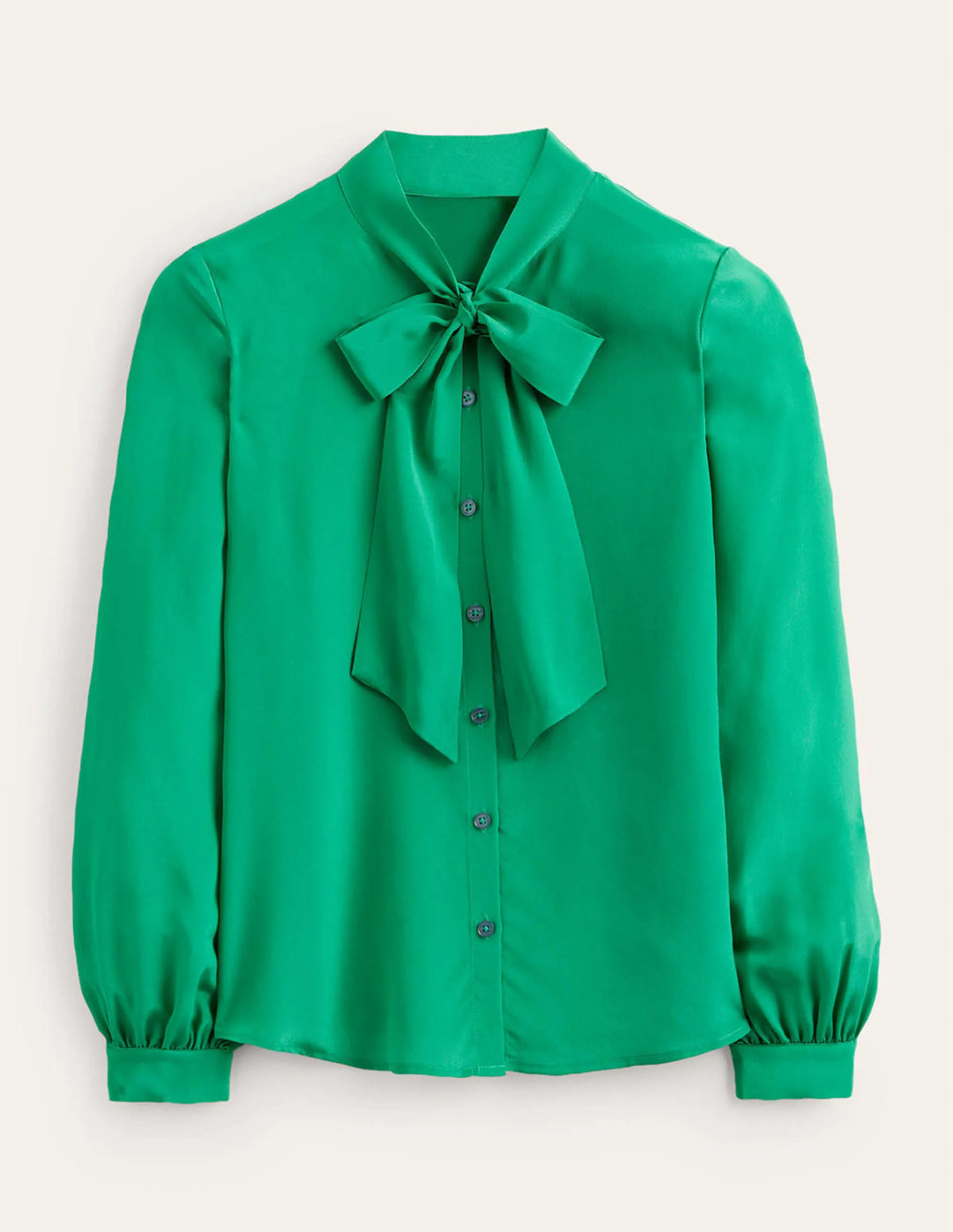 Bow-Neck Button-Down Blouse-Veridian Green