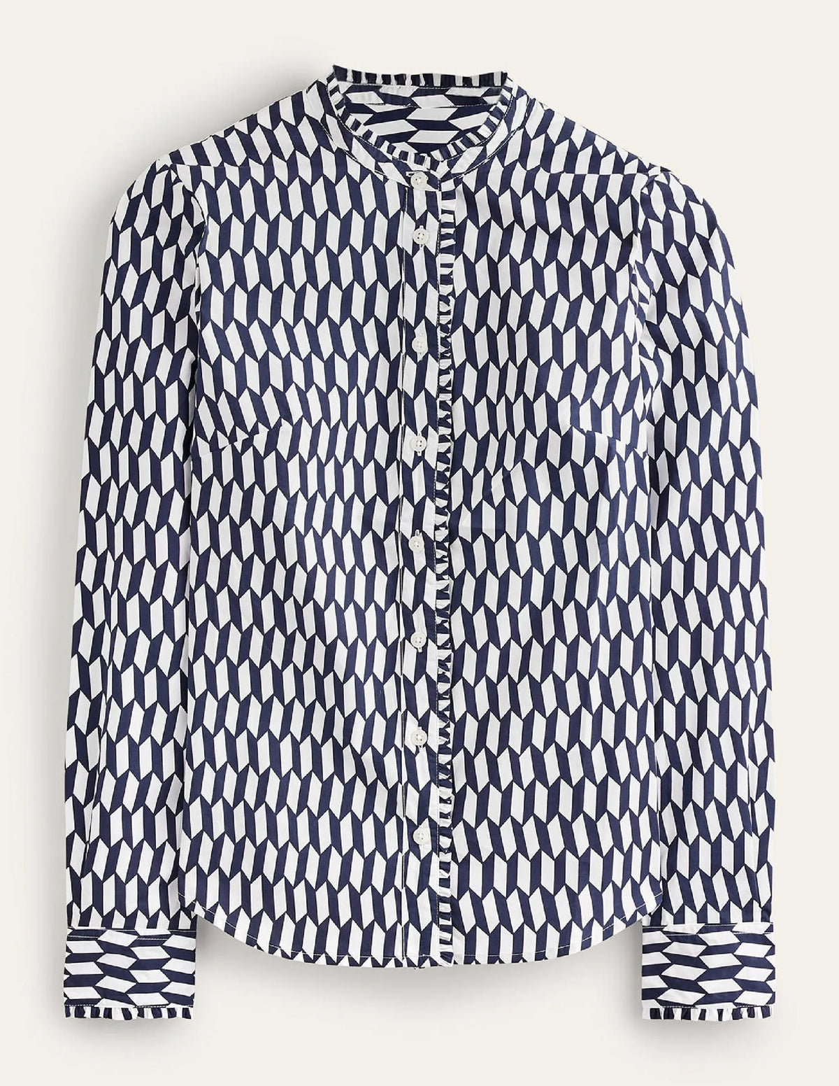 Phoebe Cotton Shirt-Ivory, Block Tile