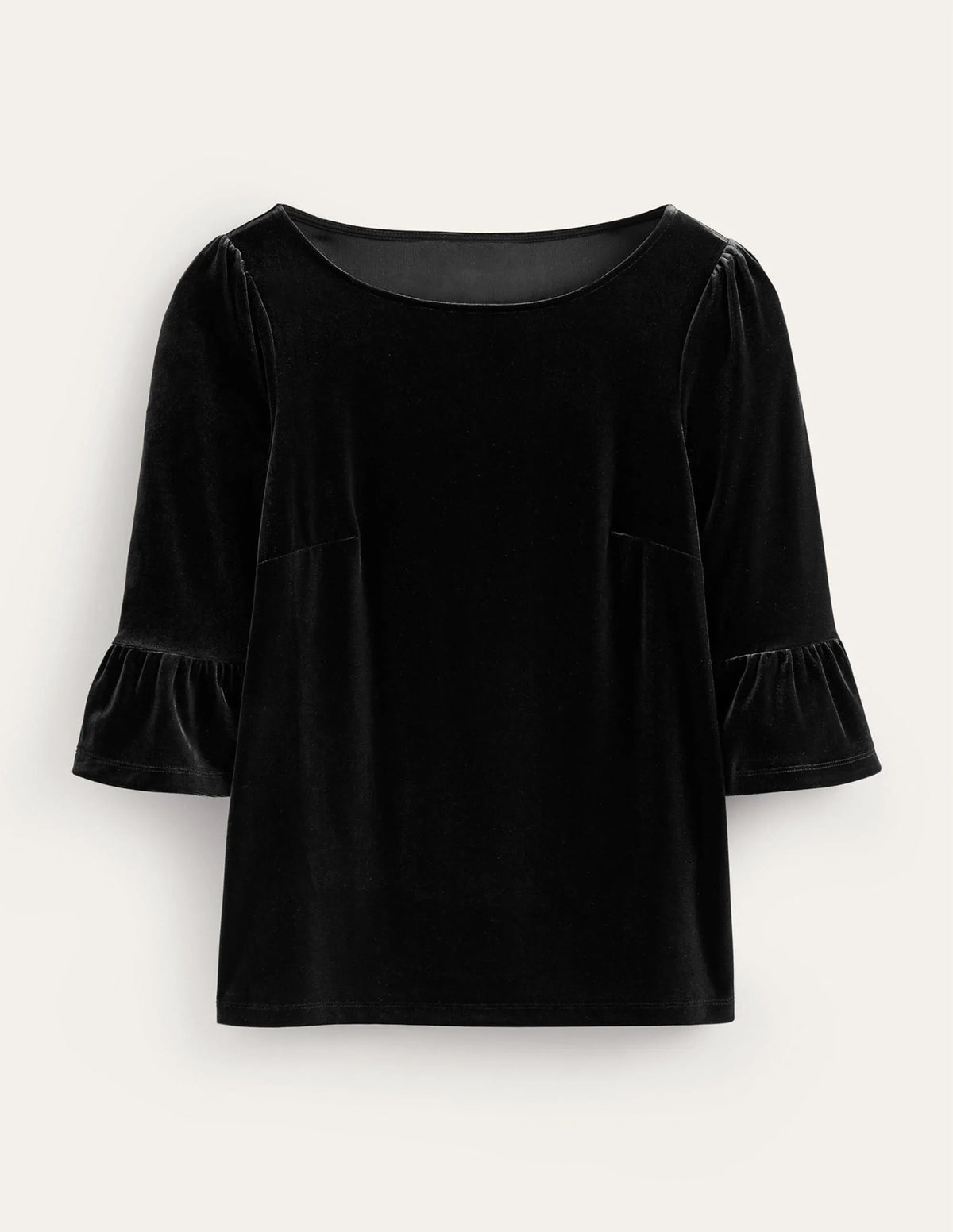 Velvet Ruffle Cuff Top-Black