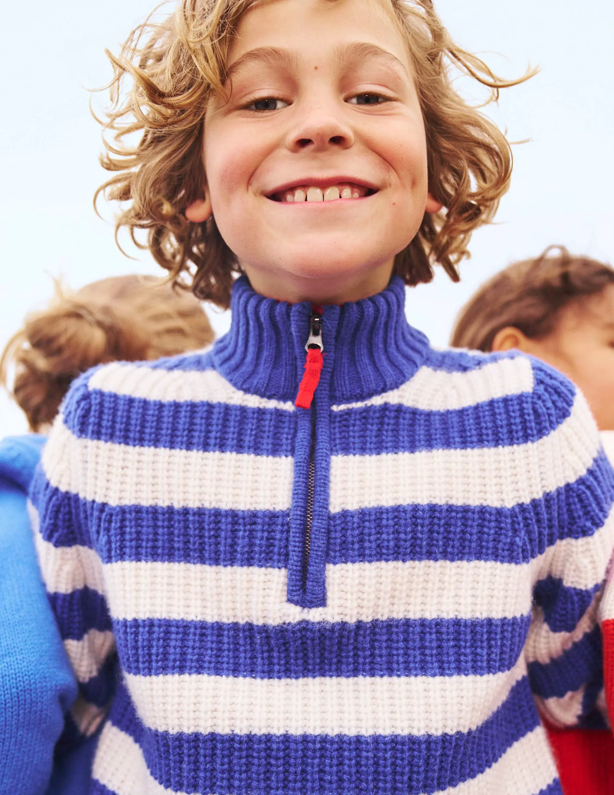 Chunky Half-Zip Sweater-Greek Blue and Ivory