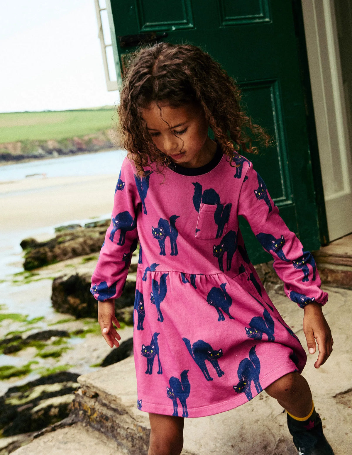 Loopback Sweatshirt Dress-Tickled Pink Cats