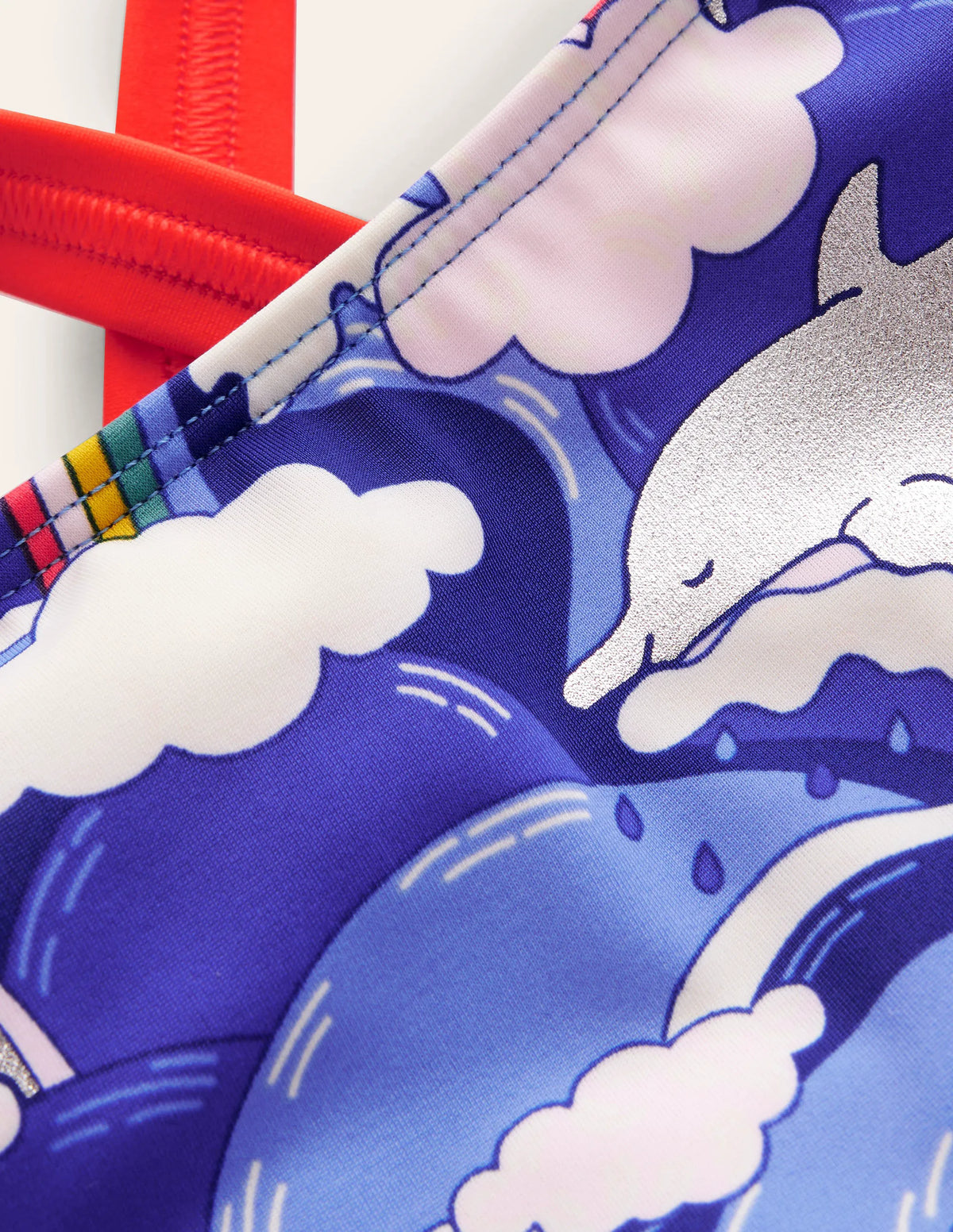 Cross-back Printed Swimsuit-Ultramarine Foil Dolphin