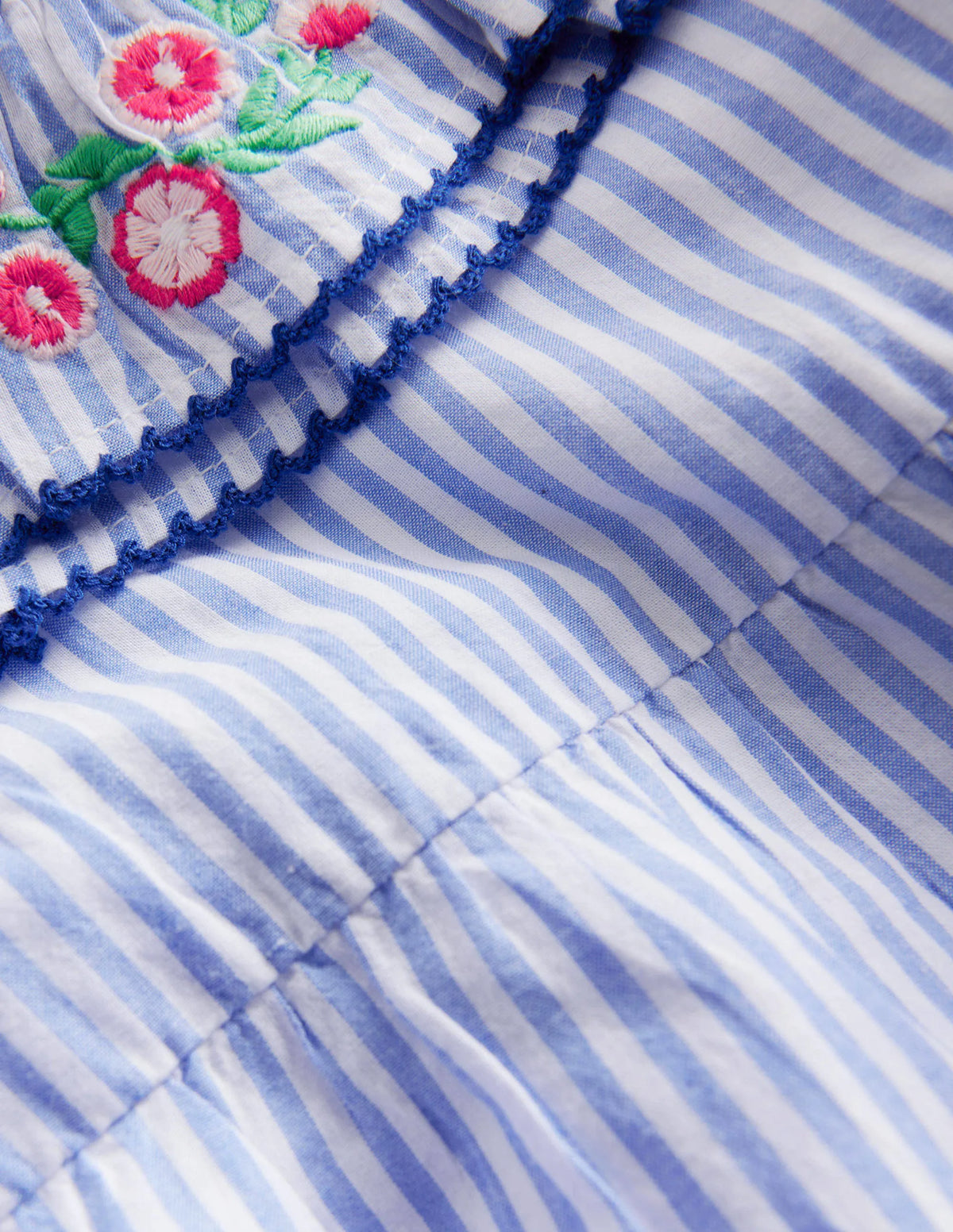 Embroidered Collar Top-Surf Blue / Ivory Stripe
