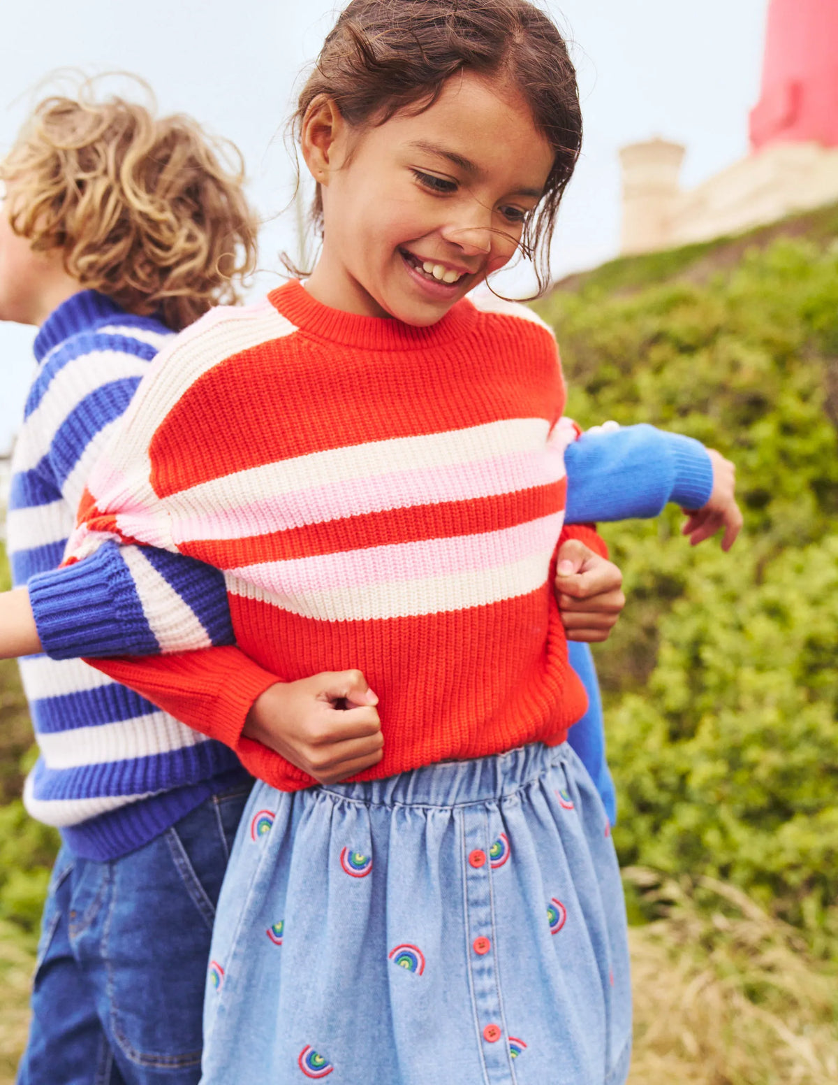 Stripe Knitted Jumper-Poppy Red