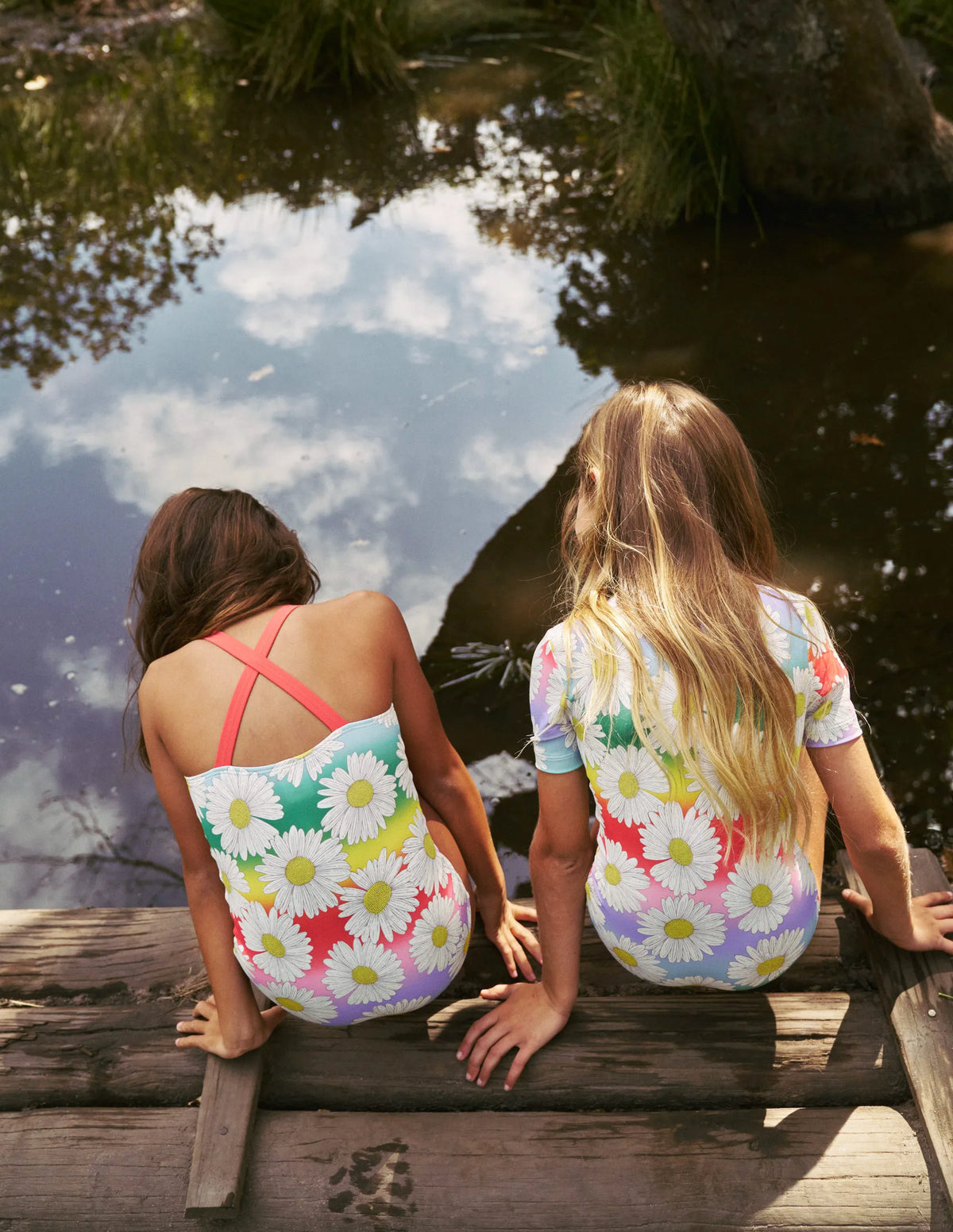 Cross-back Printed Swimsuit-Multi Ombre Daisy