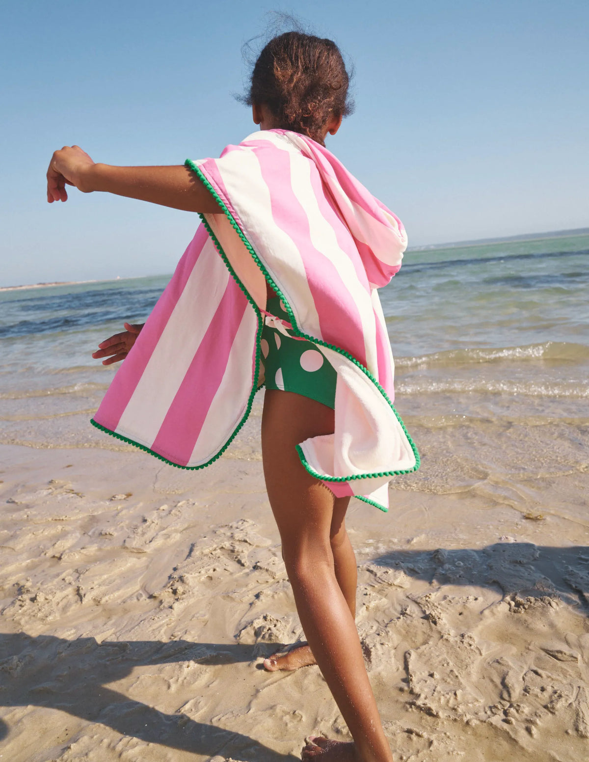 Towelling Poncho Hoodie-Strawberry Milkshake/ Ivory