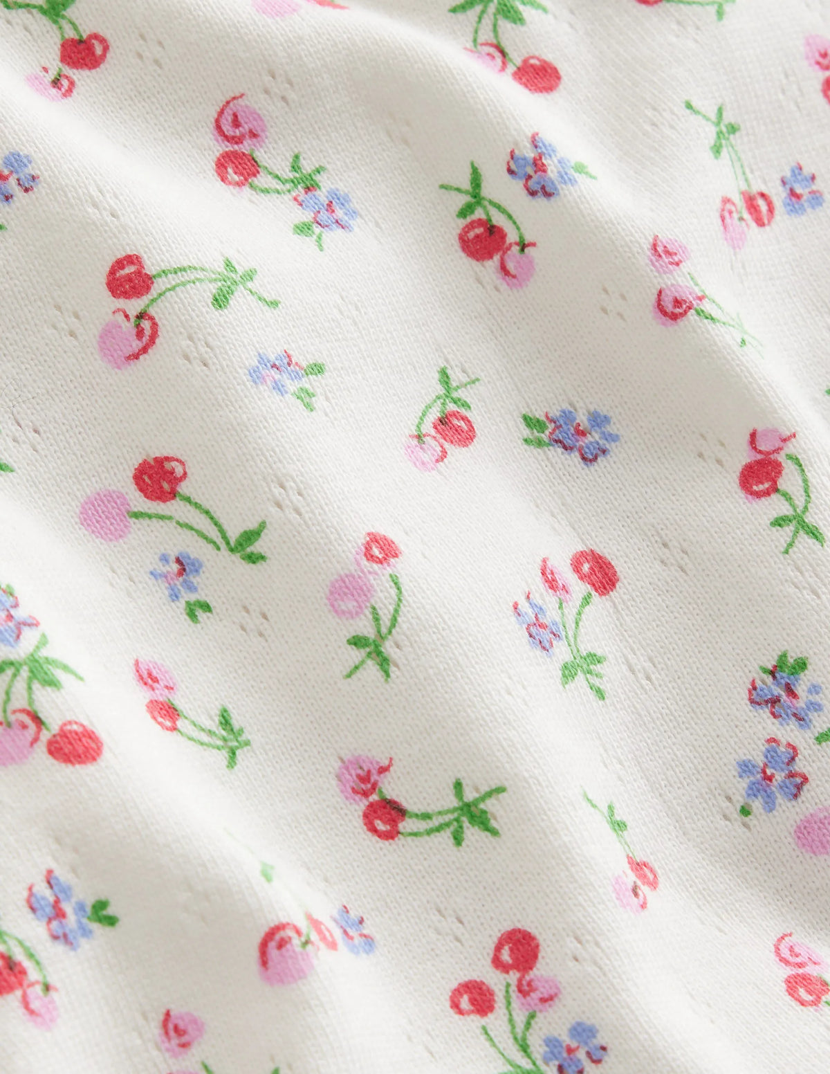 Short-sleeved Pointelle Top-Ivory Little Cherries