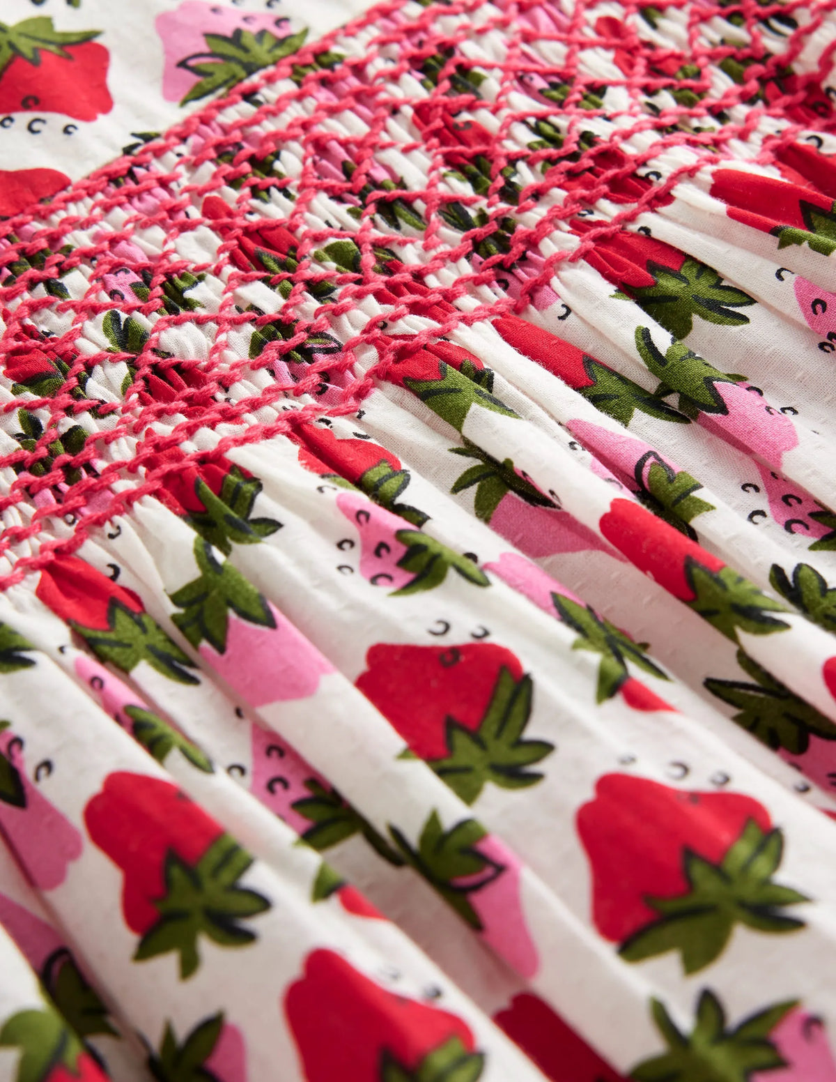 Smocked Lace Trim Dress-Vintage Strawberry Stamp