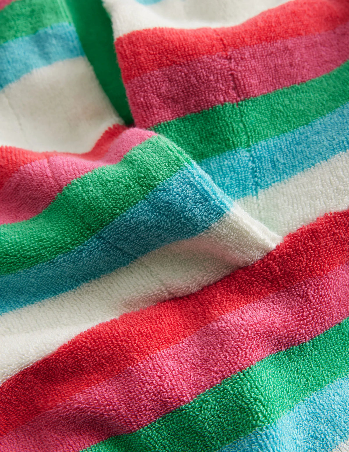 Towelling Hoodie-Hot Coral & Pink Stripe
