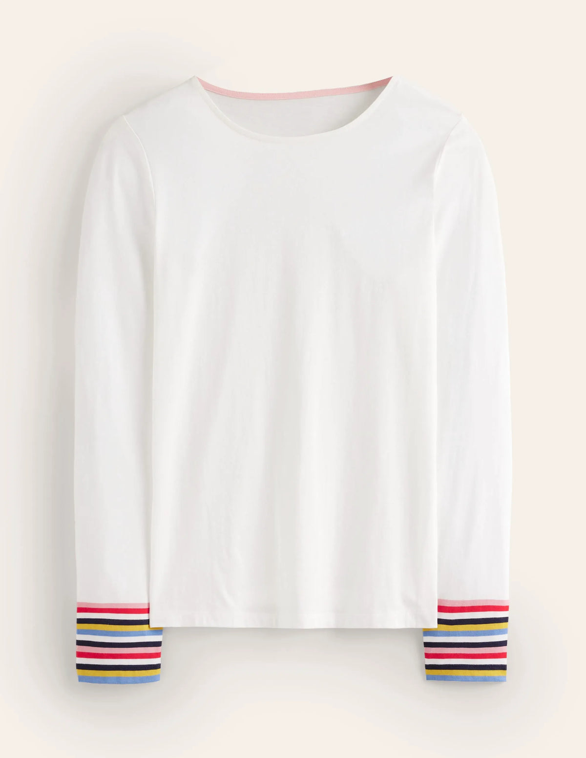Supersoft Crew Neck Top-White Multi Stripe Cuff