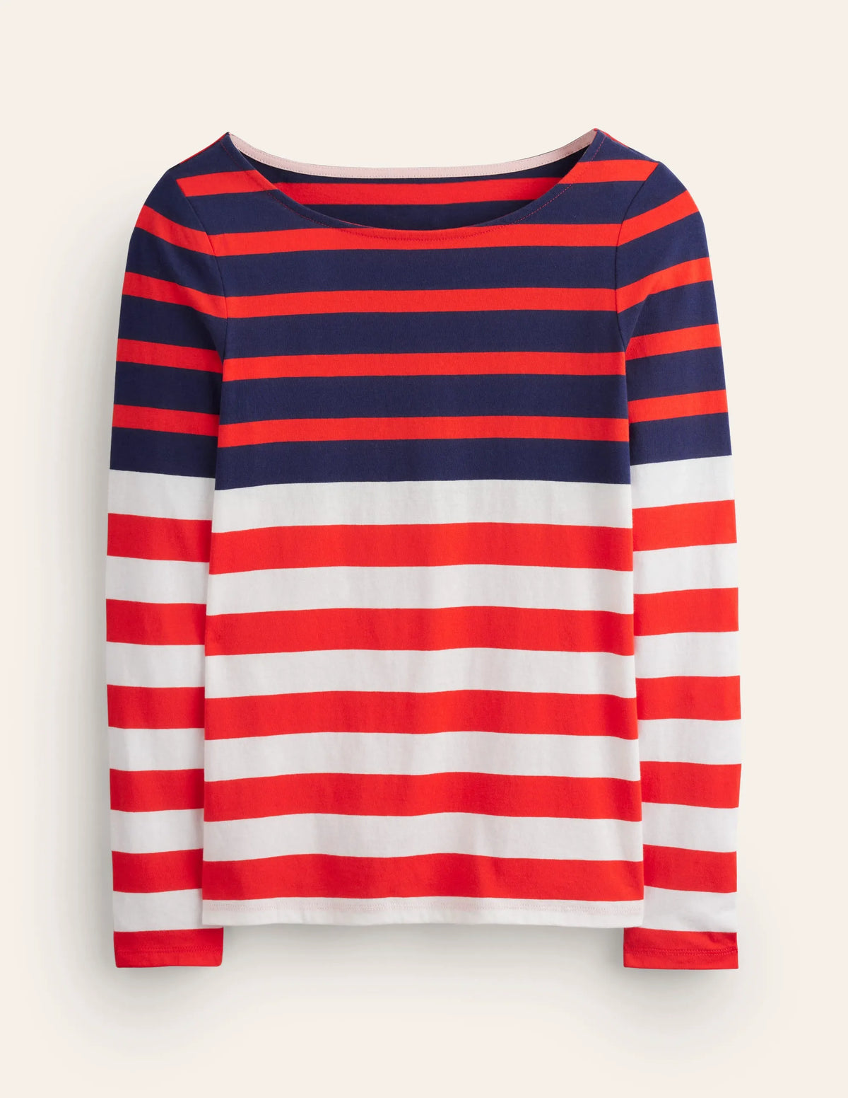 Ella Long Sleeve Breton-Ivory, Navy Red