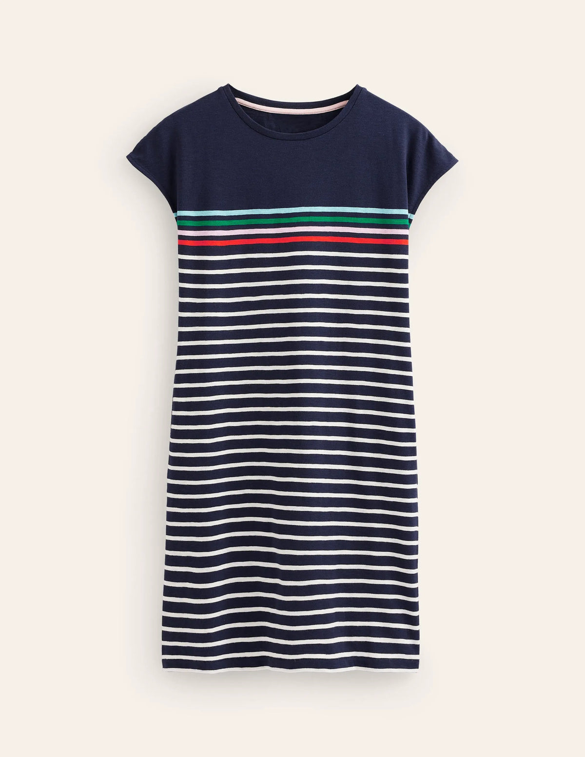Leah Jersey T-shirt Dress-Navy, Ivory Multistripe