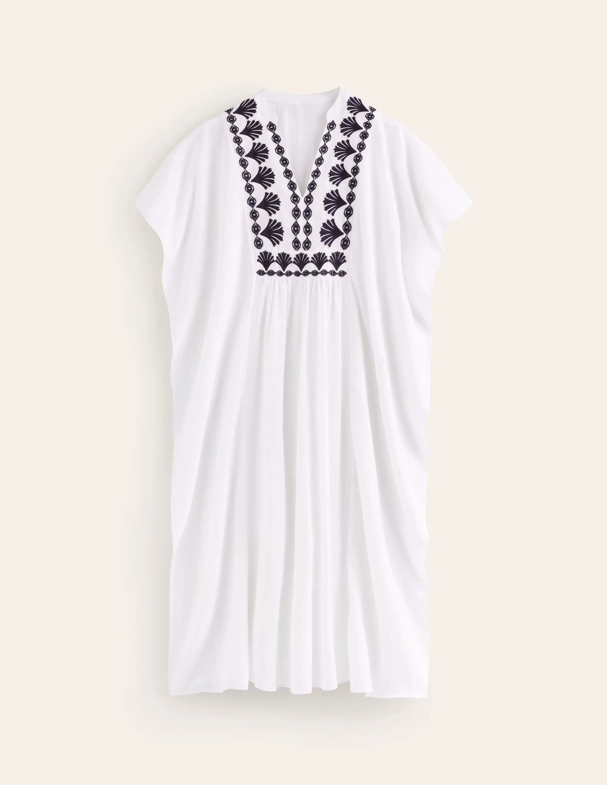 Embroidered V-Neck Kaftan-Ivory