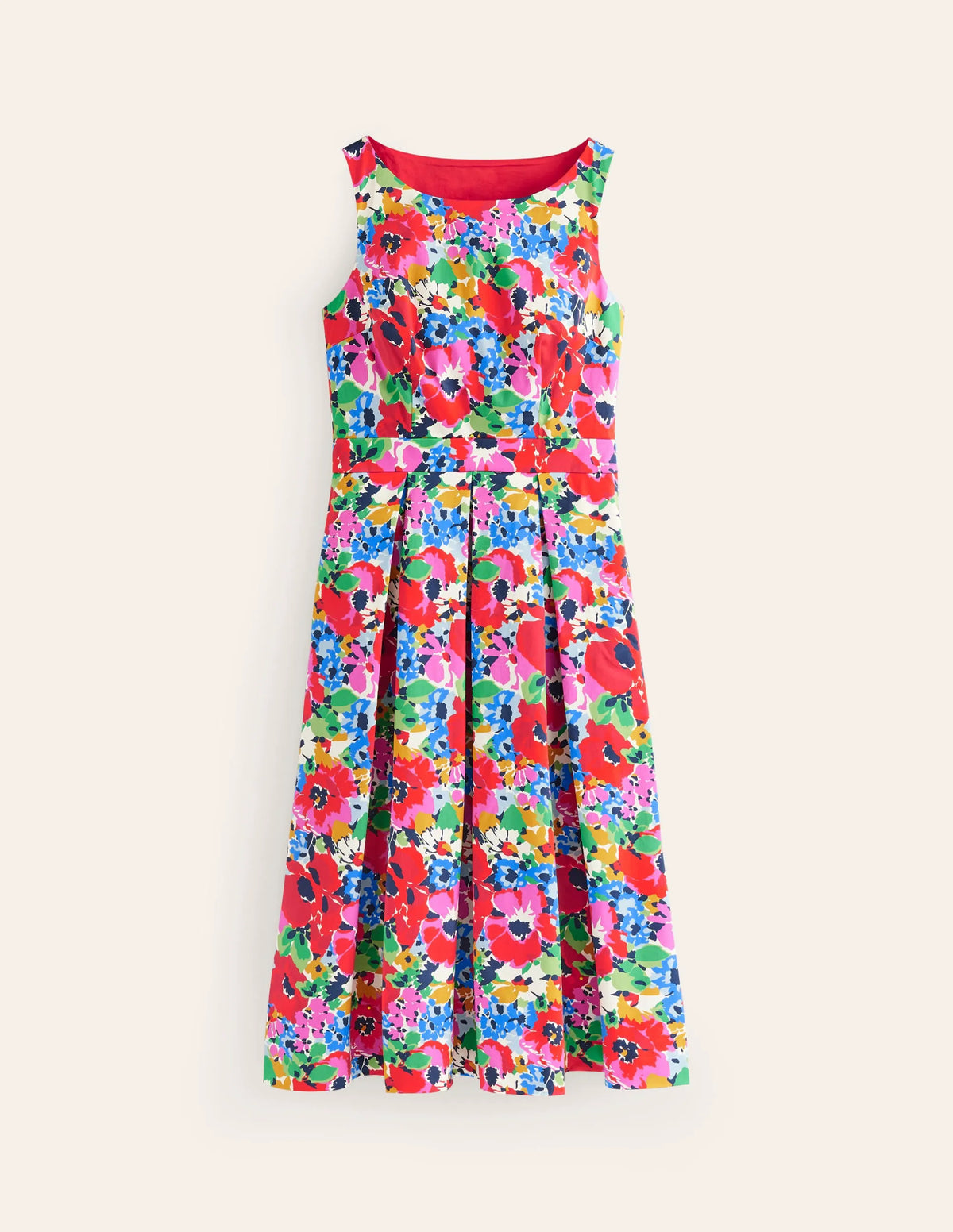 Sleeveless Pleat Midi Dress-Multi, Wild Poppy Large