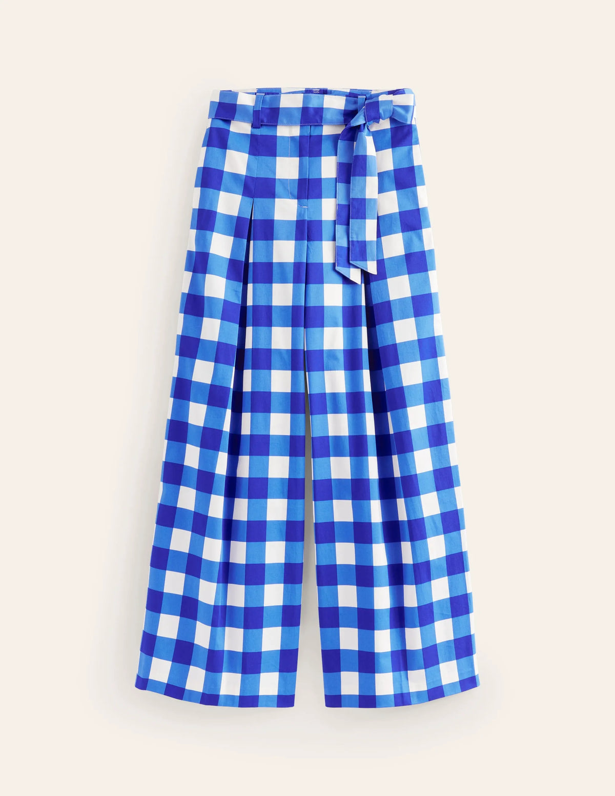 Palazzo Cotton Sateen Pants-Nautical Blue & Ivory Gingham
