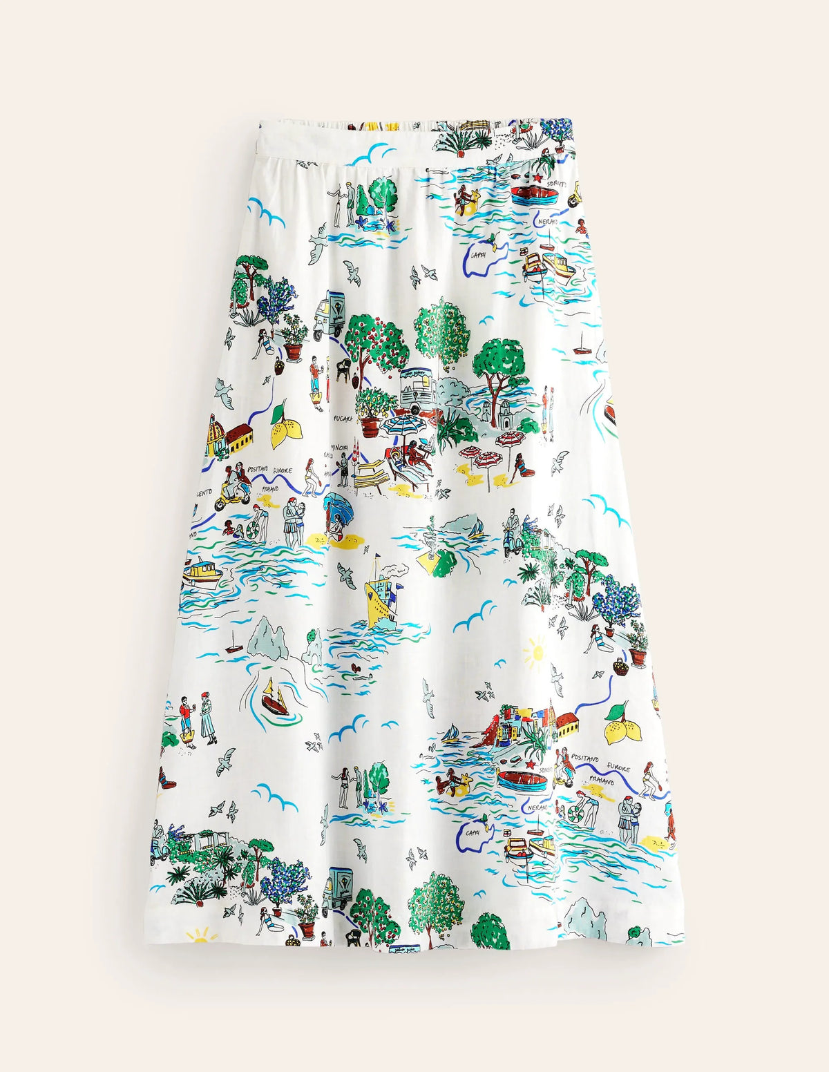Florence Linen Midi Skirt-Ivory, Amalfi