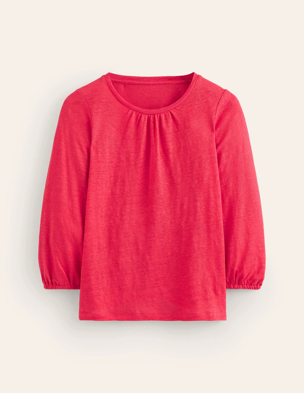 Gathered Neck Linen Jersey Top-Hibiscus