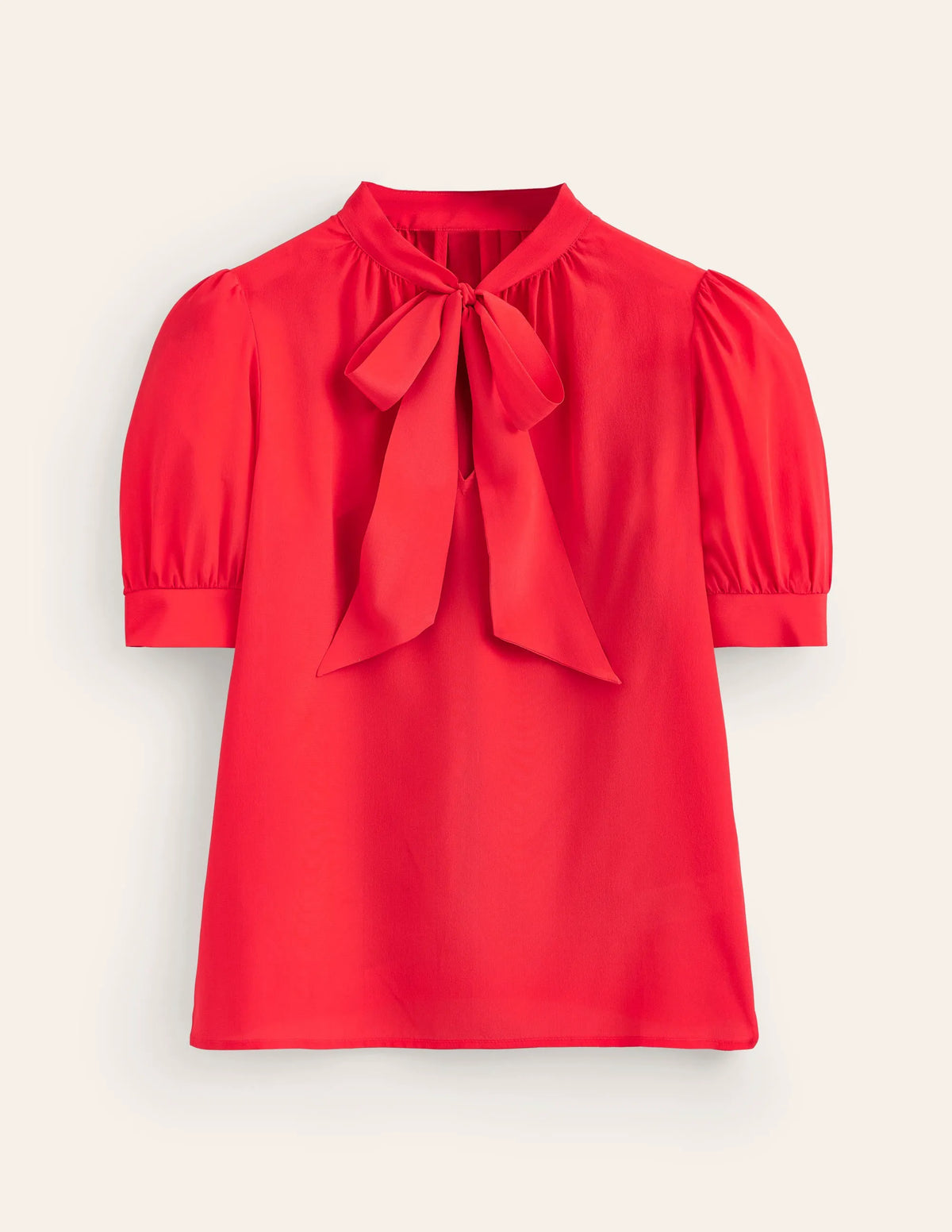 Pussy-Bow Silk Blouse-Flame Scarlet