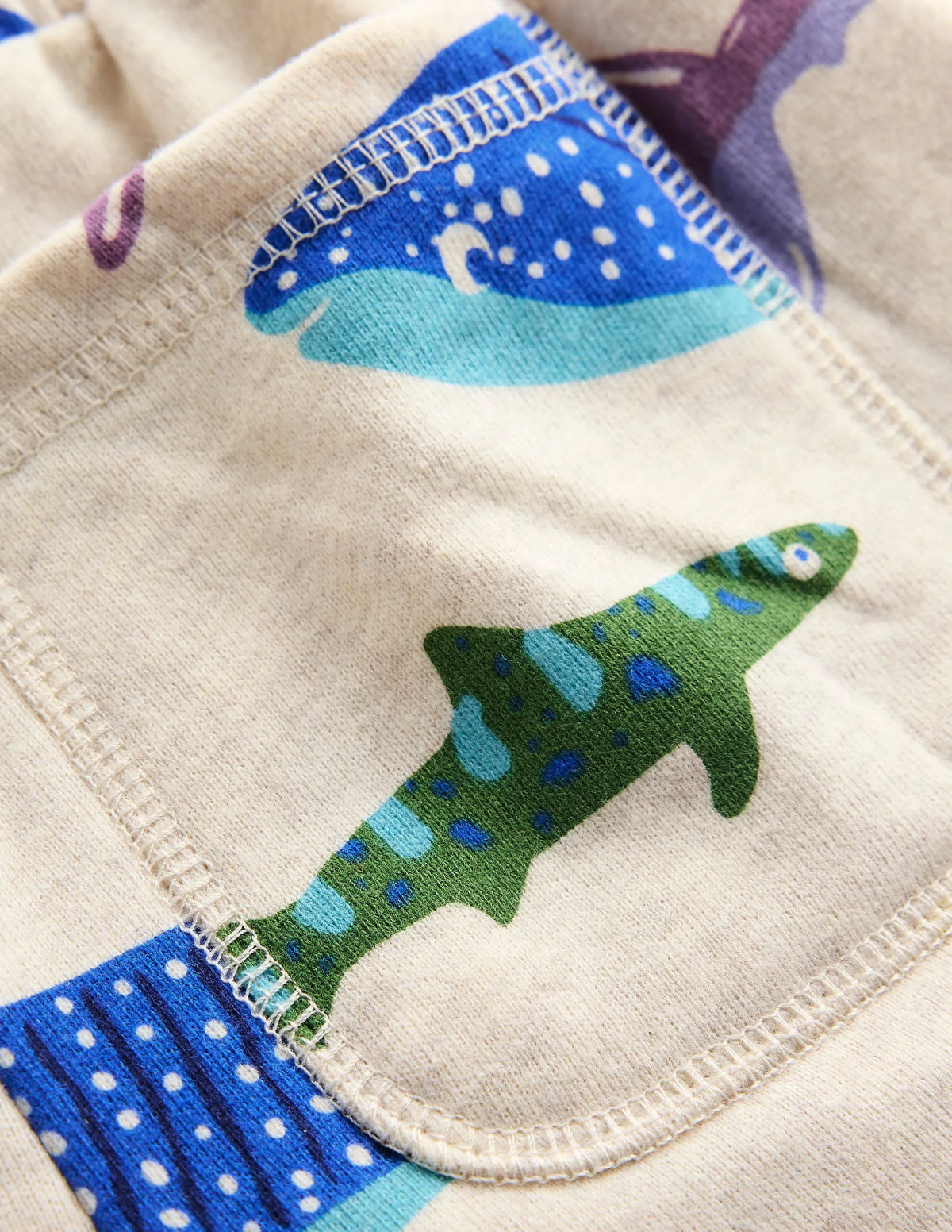 Printed Shorts-Oatmeal Marl Riso Shark
