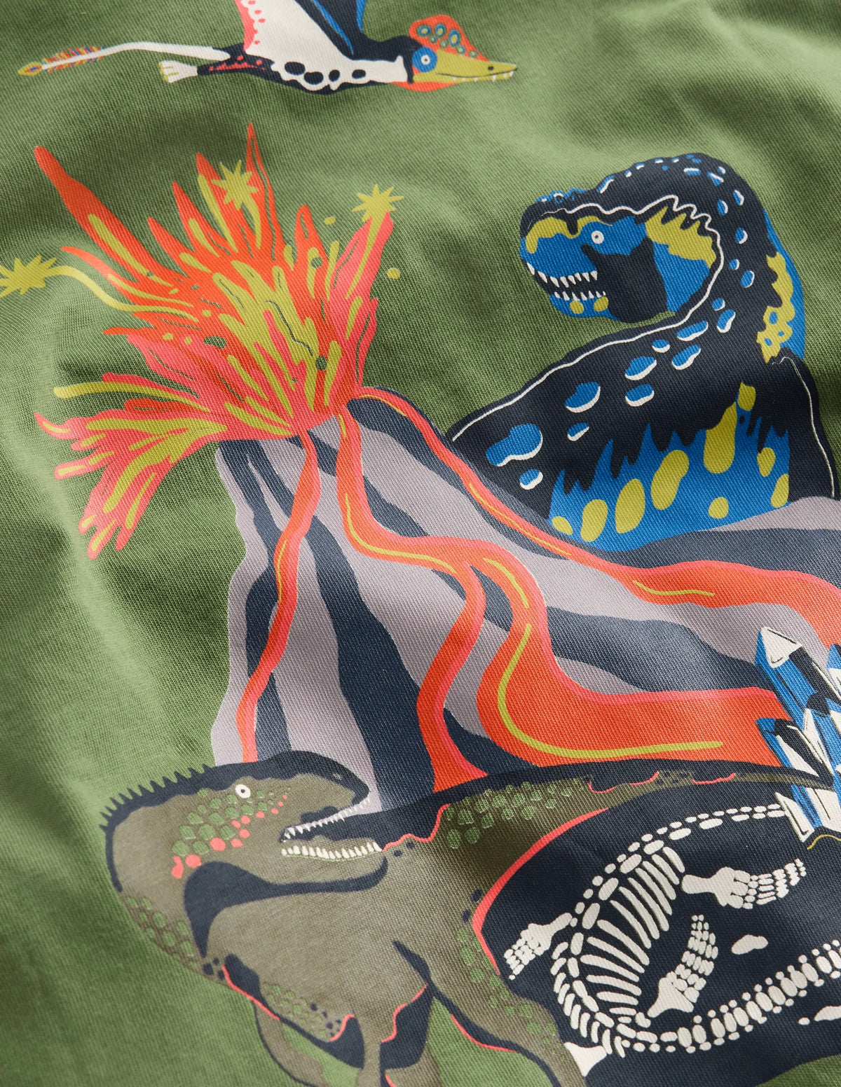 Front & Back Printed T-shirt-Green Volcano Dino