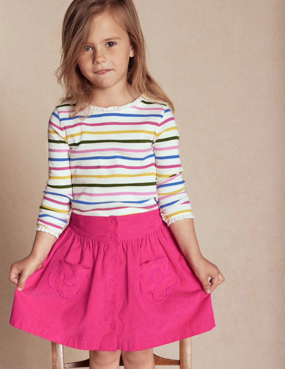 Button-through Mini Skirt-Raspberry Pink