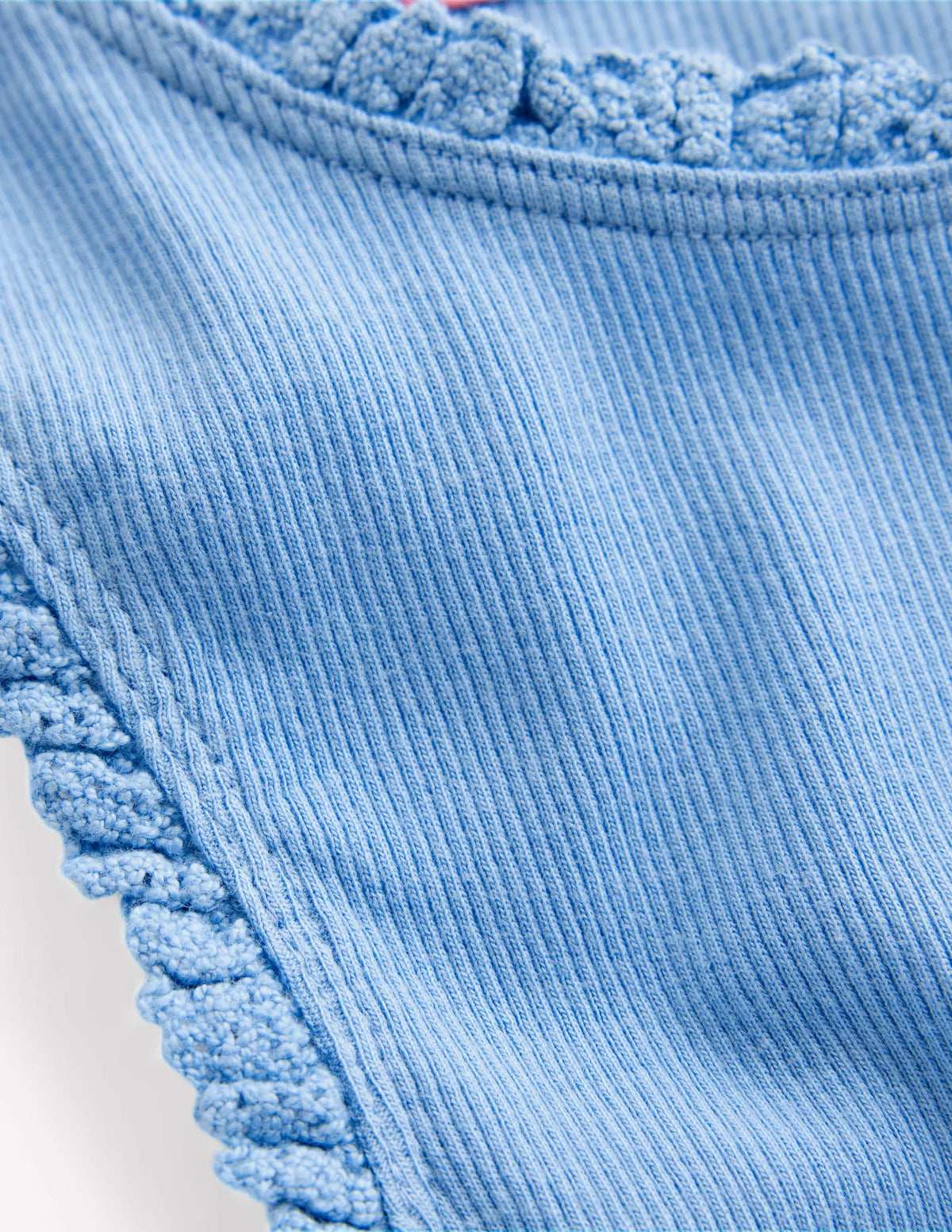 Ribbed Lace Trim Tank-Glacier Blue