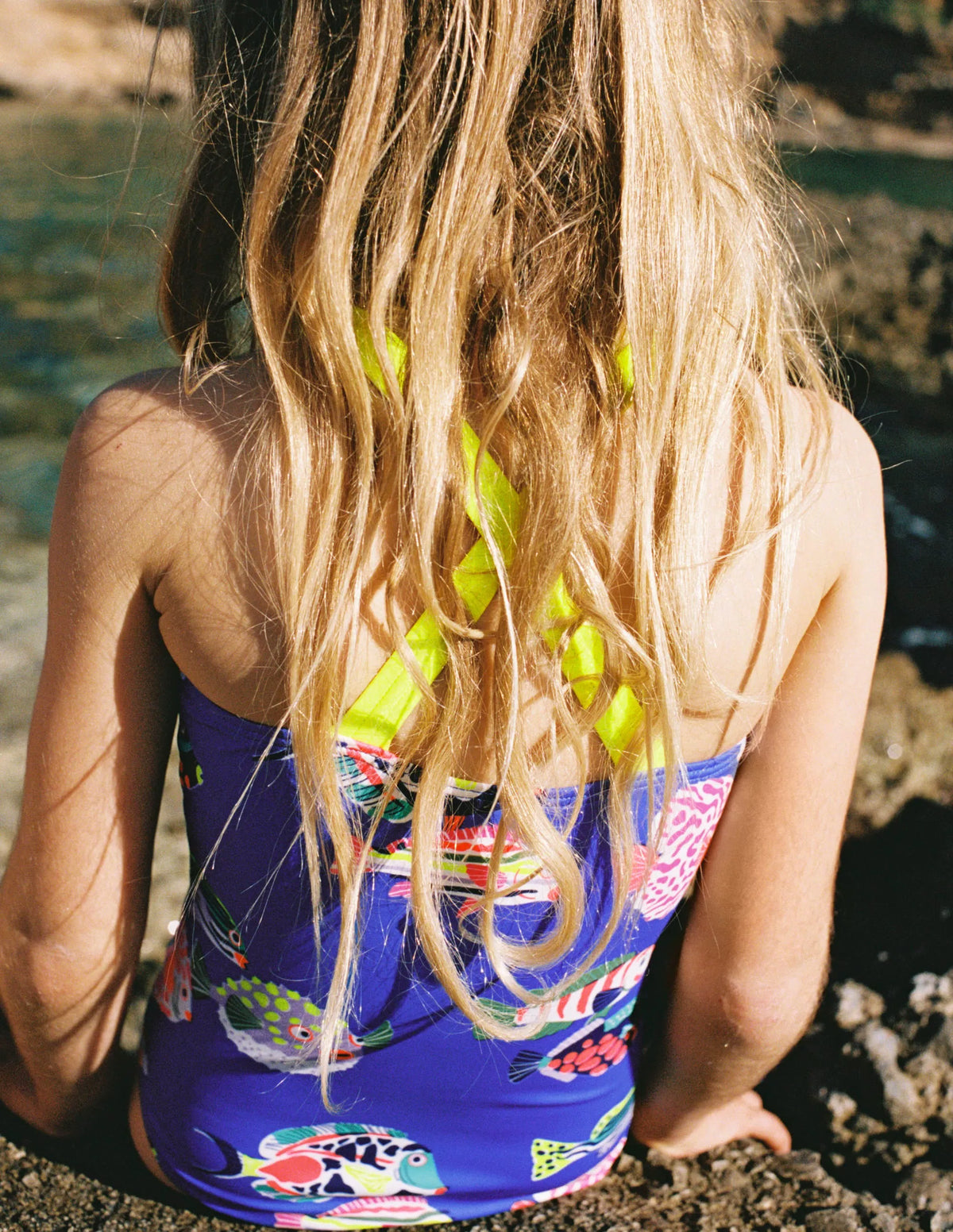 Cross-back Printed Swimsuit-Blue Heron Fish