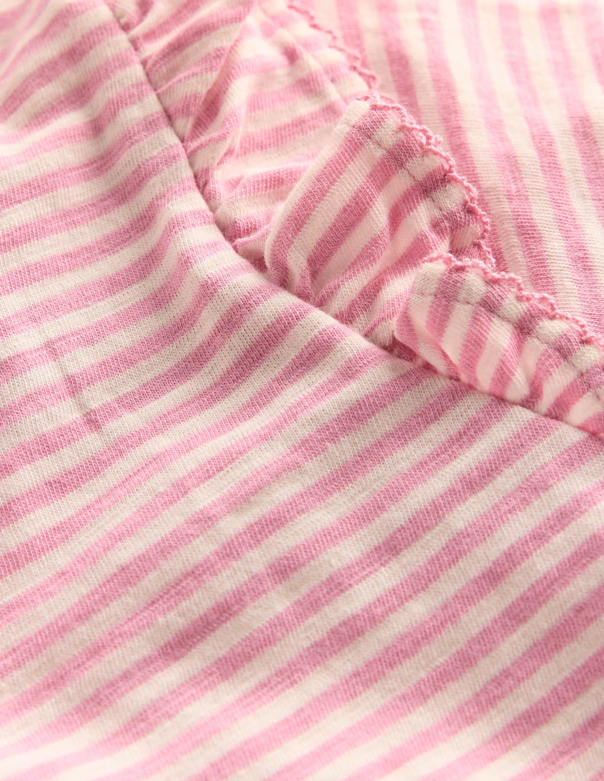 Frill Sleeve Slub Top-Soft Ivory/Pink Haze Stripe
