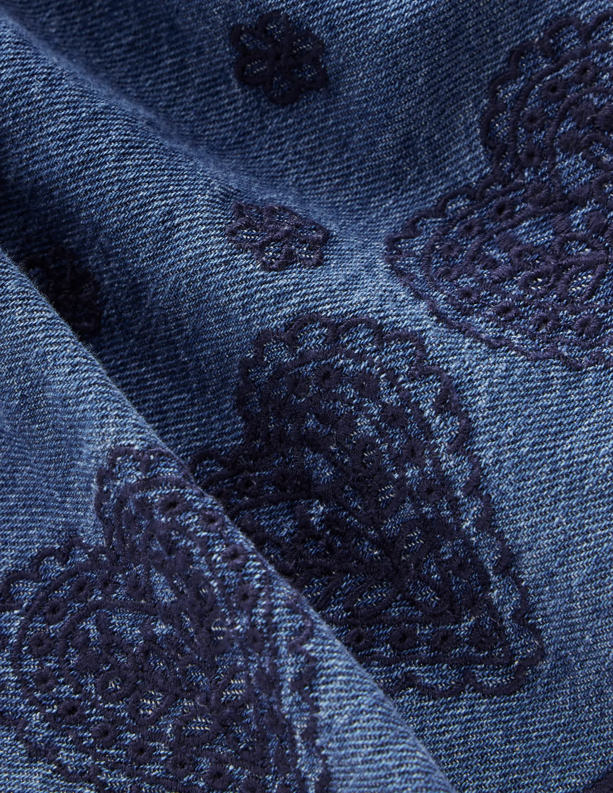 Embroidered Pull-on Skirt-Chambray