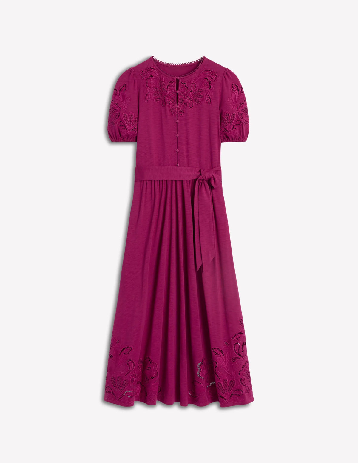 Cutwork Detail Midi Dress-Rich Magenta