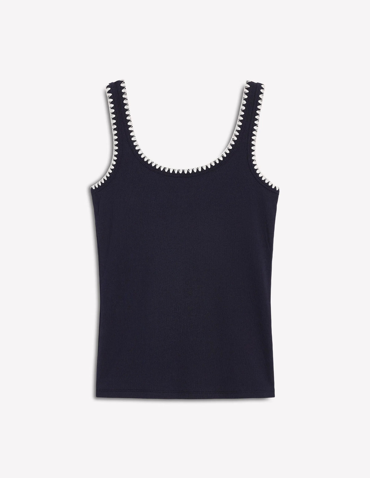 Crochet Trim Tank Top-Navy