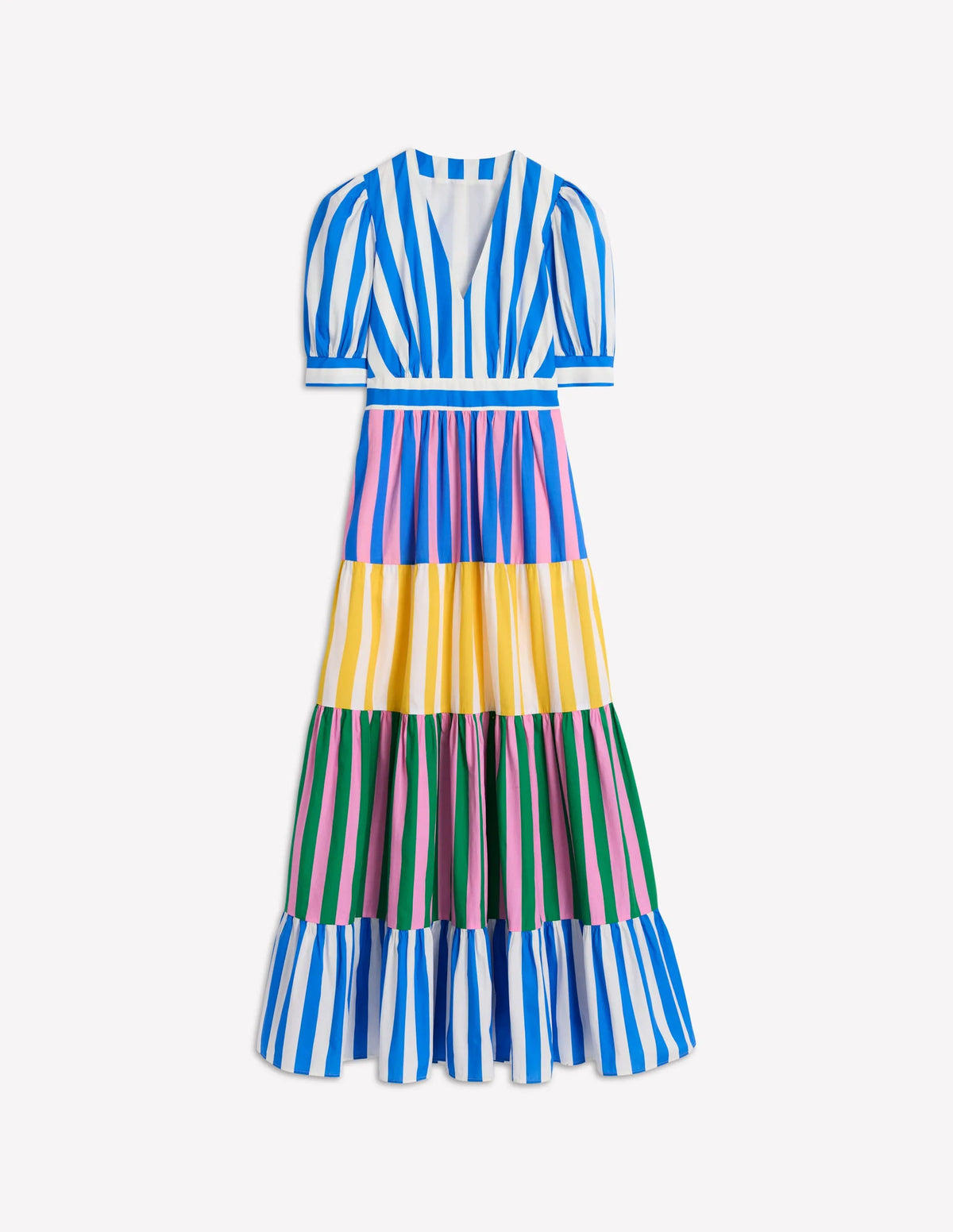 Bella Puff Sleeve Maxi Dress-Kingfisher Blue Stripe