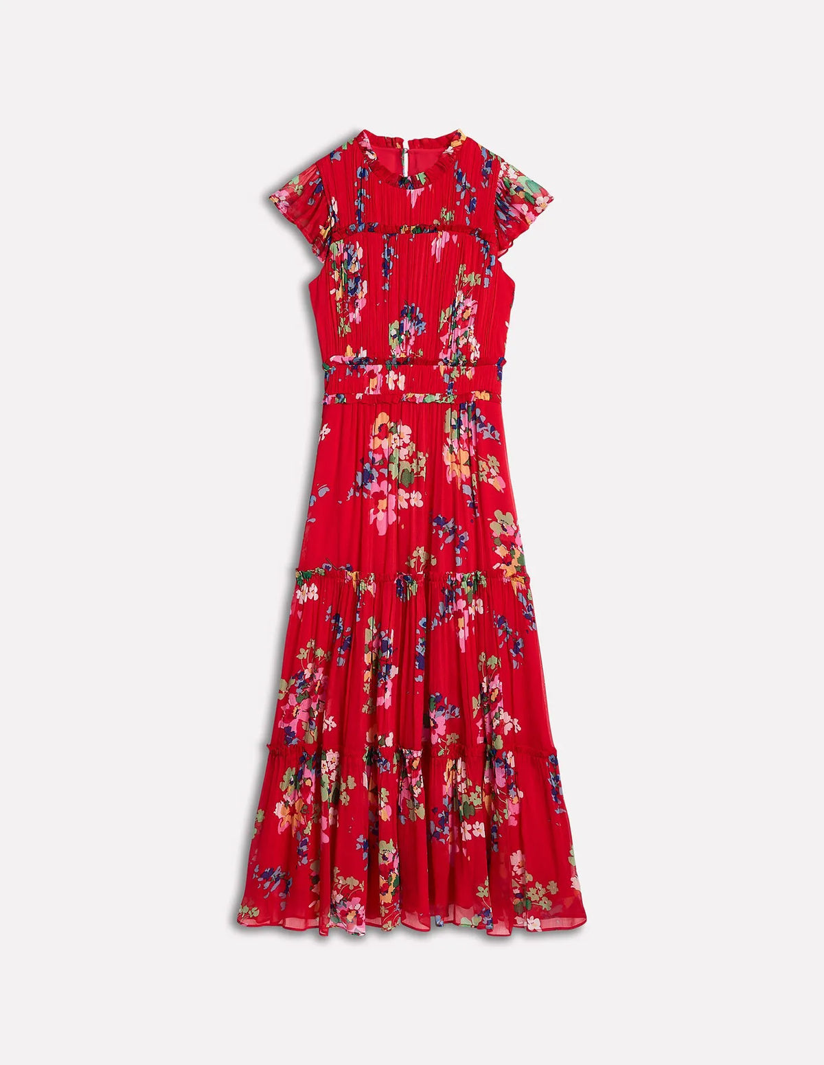 High Neck Sleeveless Dress-Rouge, Delicate Blooms